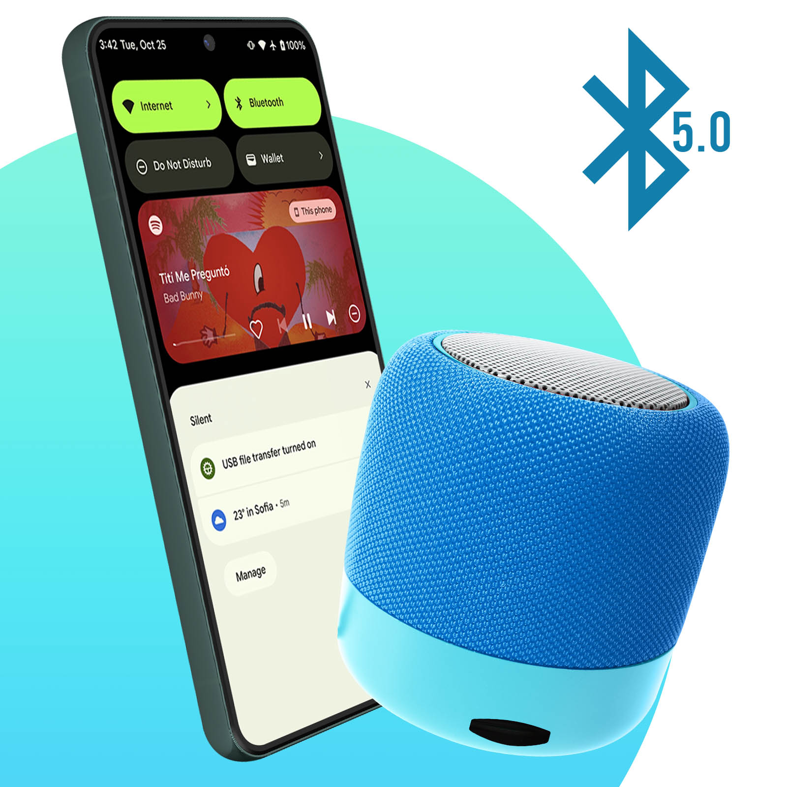 Enceinte Bluetooth 5.0 Portable Micro et Radio FM avec Dragonne, WSY06 -  Noir - Français