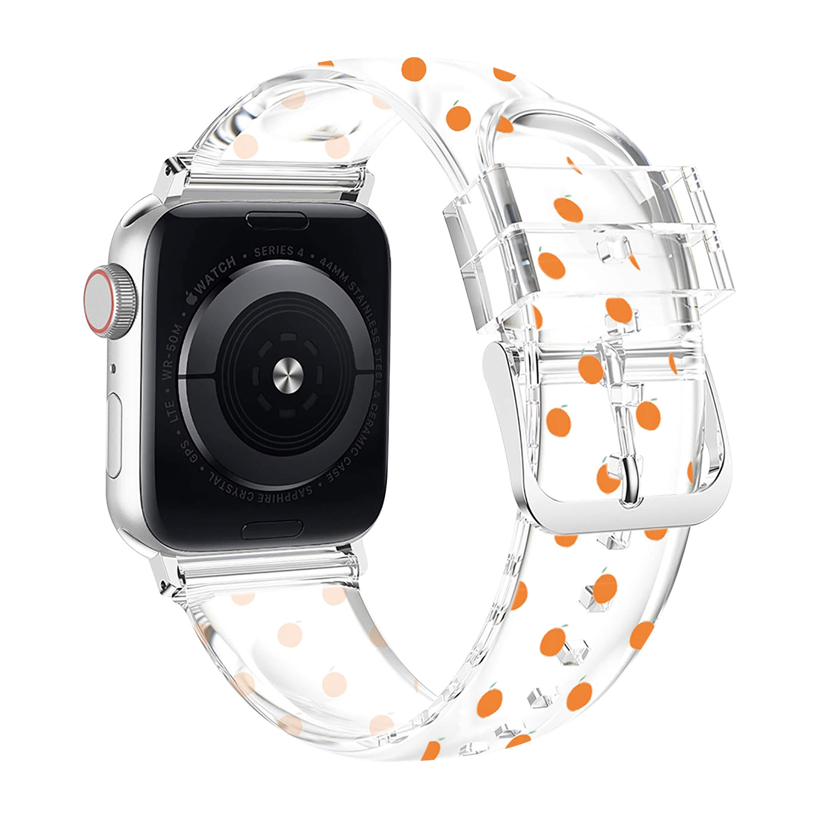 Apple Watch 41mm 40mm 38 mm transparentes Ersatzarmband mit Orangenmotiv