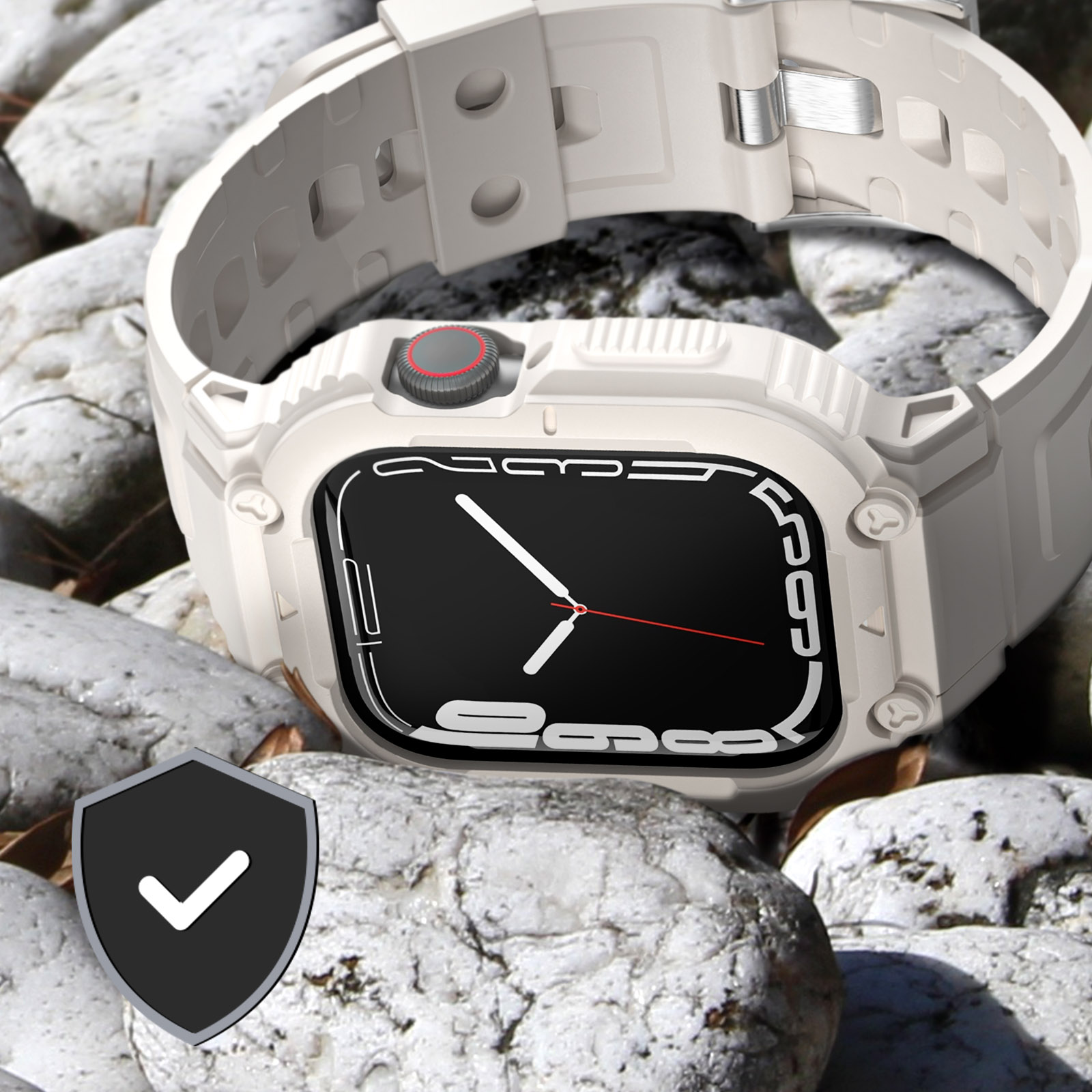 Bracelet Apple Watch Séries 1 à 8 et SE, Silicone Souple et Réglable - Noir  - Français