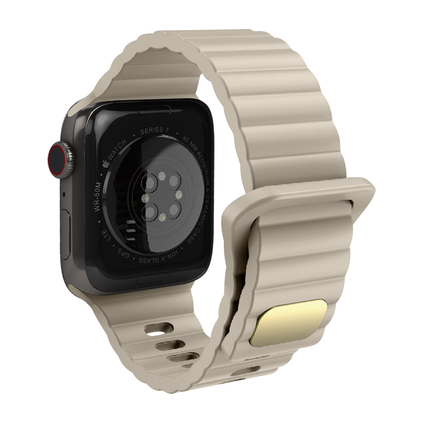 Bracelet Apple Watch Séries 1 à 8, Ultra et SE, Silicone Matelassé - Beige  - Français