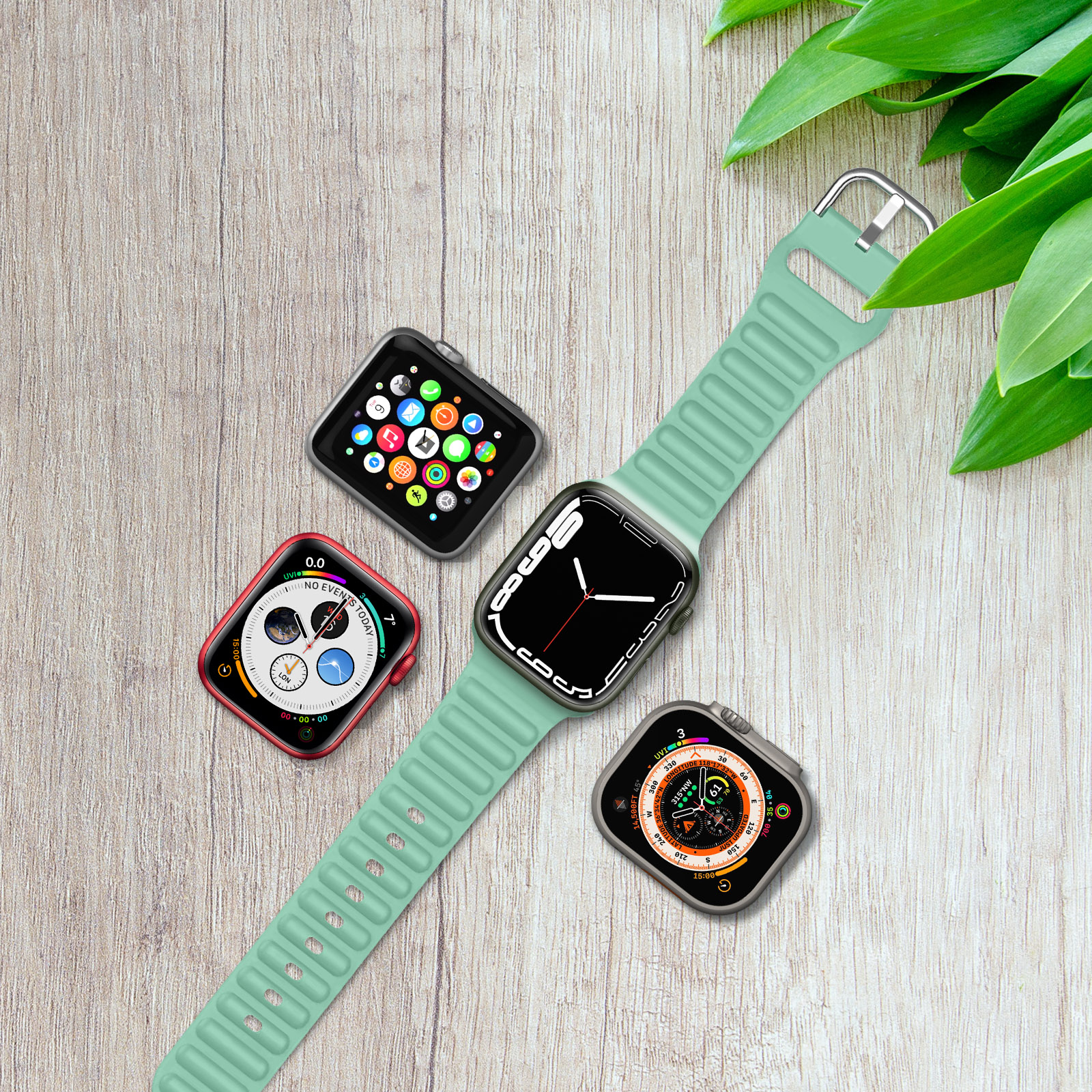 Bracelet Apple Watch Séries 1 à 8 et SE, Silicone Soft touch Design  Matelassé Turquoise - Français