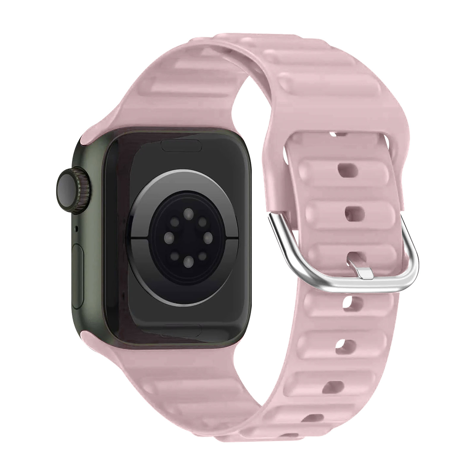 Bracelet Apple Watch Séries 1 à 8 et SE, Silicone Soft touch Design  Matelassé Rose poudré - Français