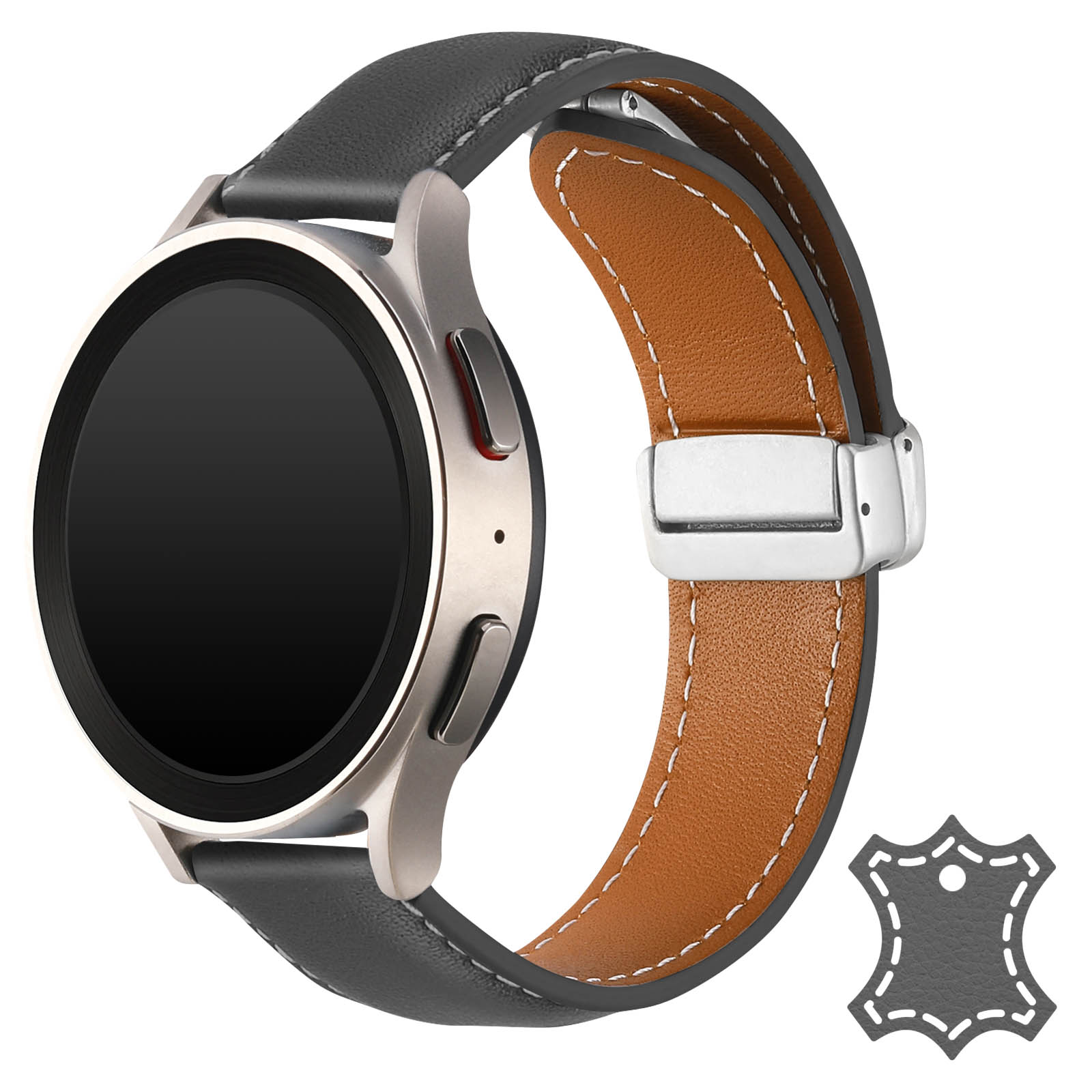 Bracelet Cuir pour Samsung Galaxy Watch 5 / 5 Pro / 4 Classic / 4 avec  Boucle Déployante Magnétique - Noir - Français