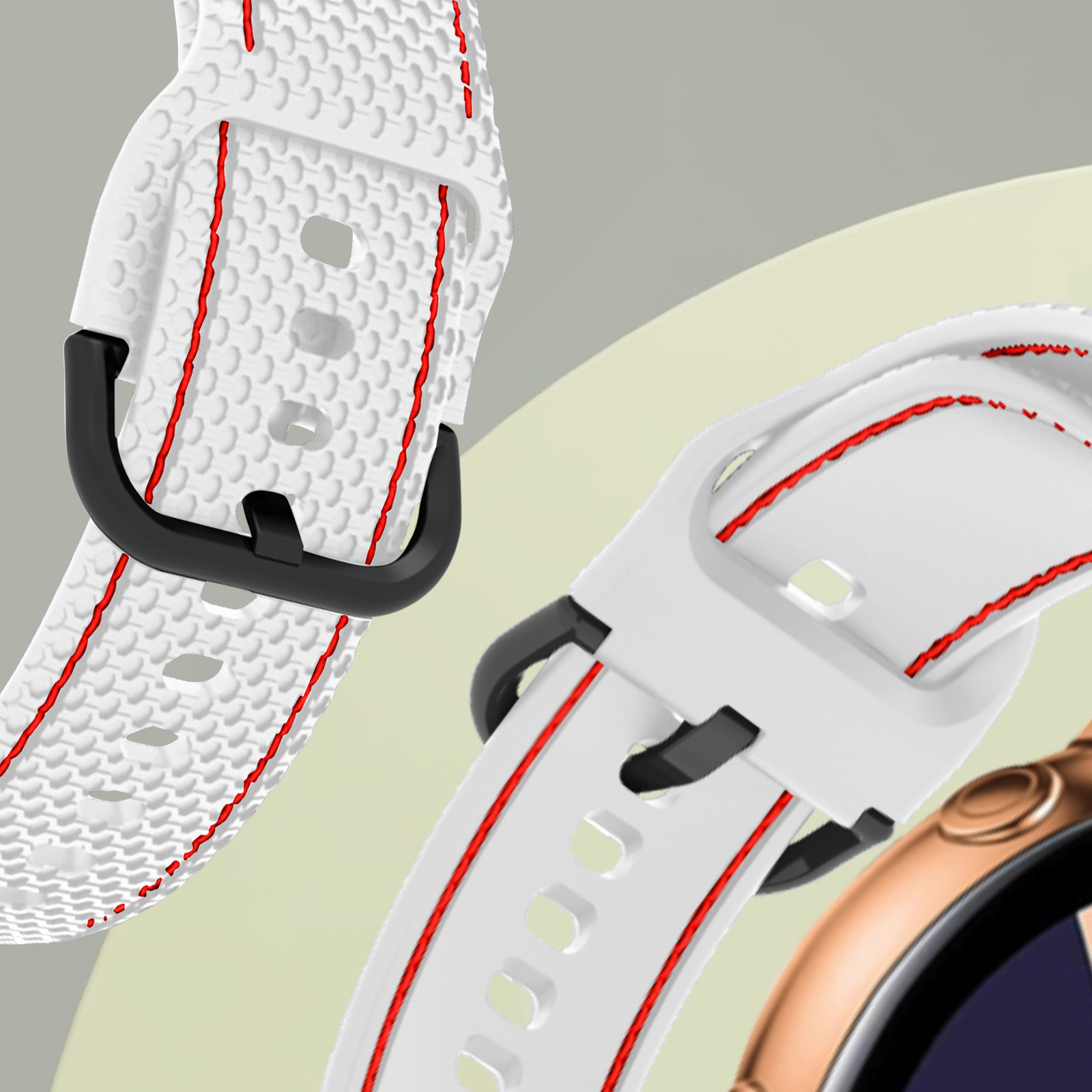 Correa para Samsung Galaxy Watch 5 / Watch 5 Pro / Watch 4 en Silicona,  Costuras bicolores – blanco / rojo - Spain