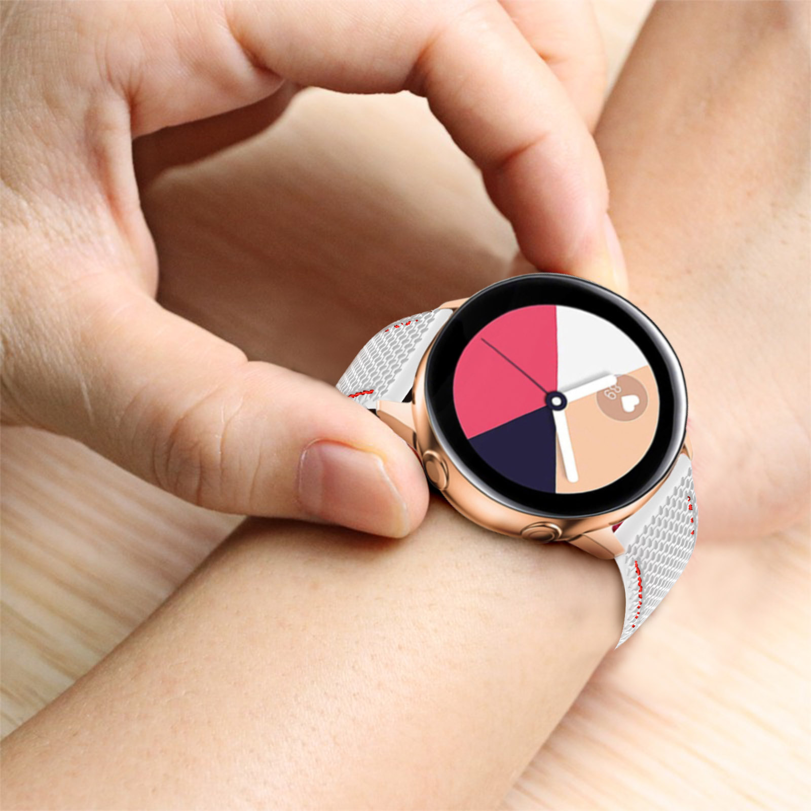 Correa para Samsung Galaxy Watch 5 / Watch 5 Pro / Watch 4 en Silicona,  Costuras bicolores – blanco / rojo - Spain