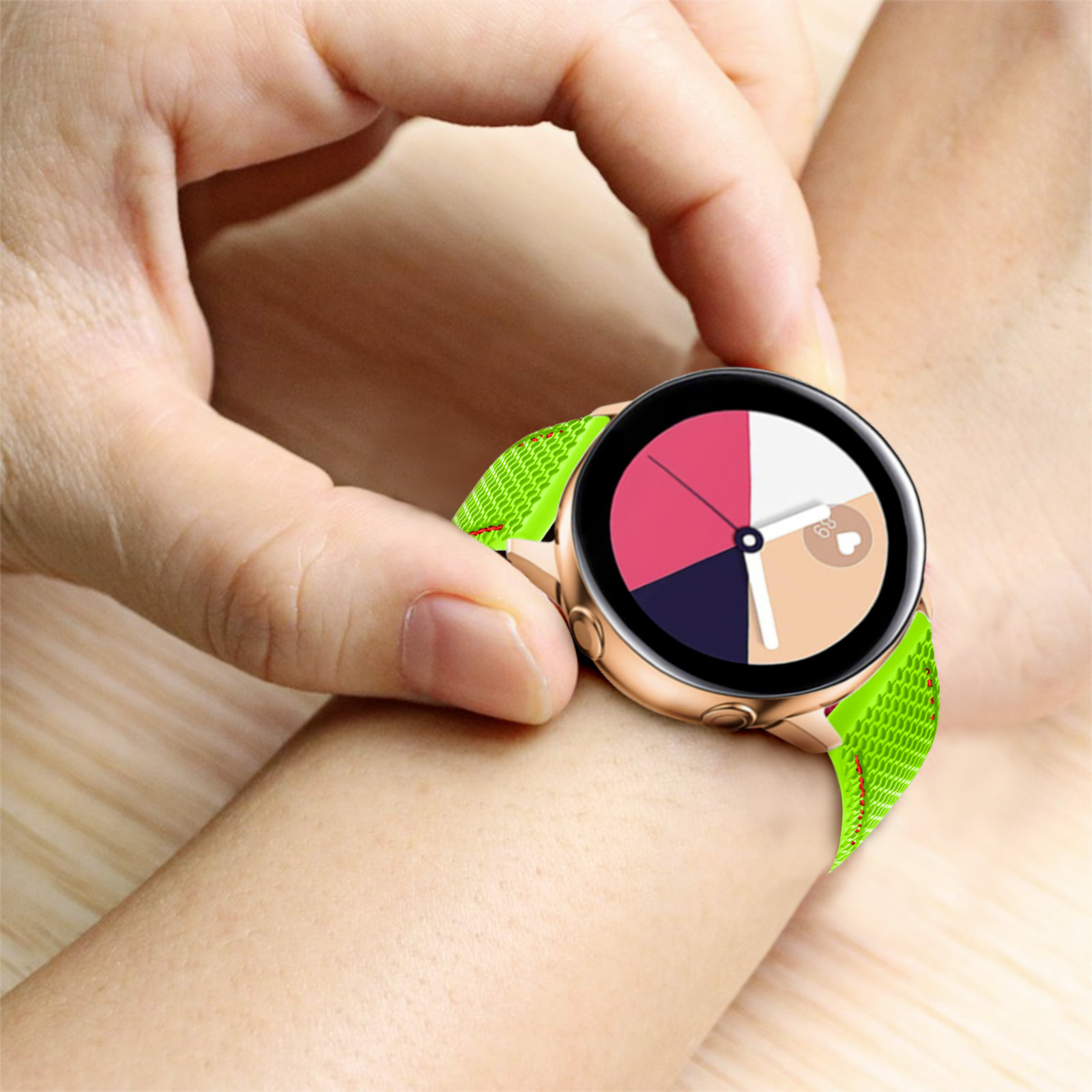 Correa para Samsung Galaxy Watch 5 / Watch 5 Pro / Watch 4 en Silicona,  Costuras bicolores – verde / rojo - Spain