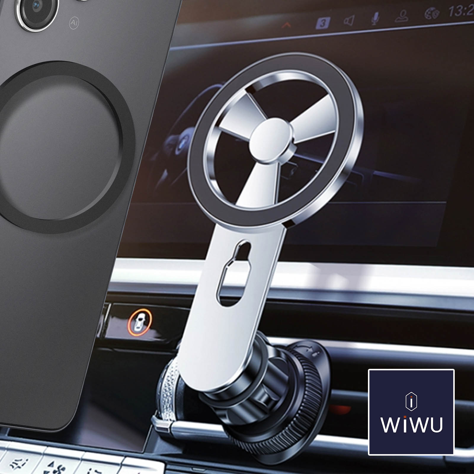 Support Voiture Smartphone Fixation Grille Aération - Rotatif 360° - Noir Universel