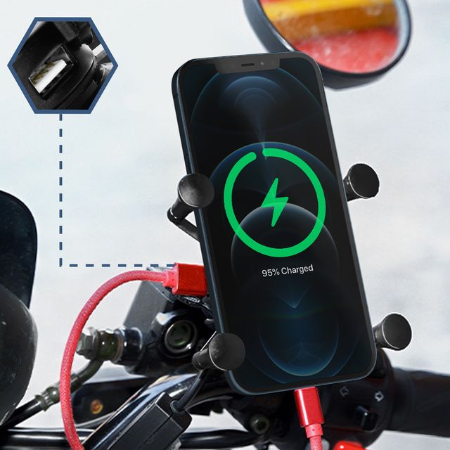 GUAIMI Support de téléphone pour moto scooter support de miroir de support de téléphone portable universel avec chargeur rapide USB 