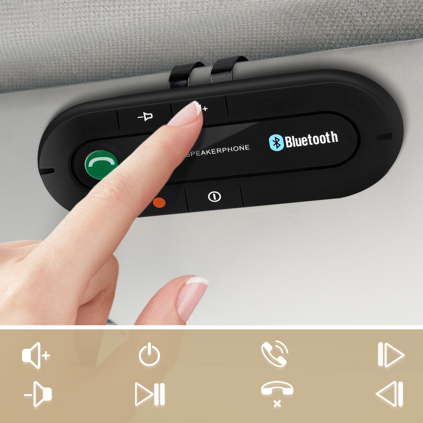 Kit main-libre Bluetooth voiture, Connexion Multipoint 2 Smartphones - Noir  - Français