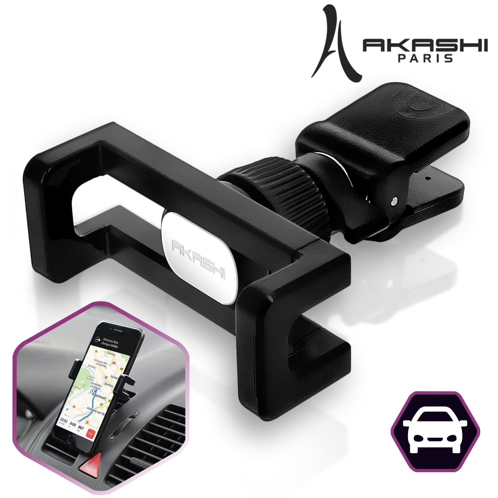 Support smartphone pour voiture sur grille d'aération - Akashi