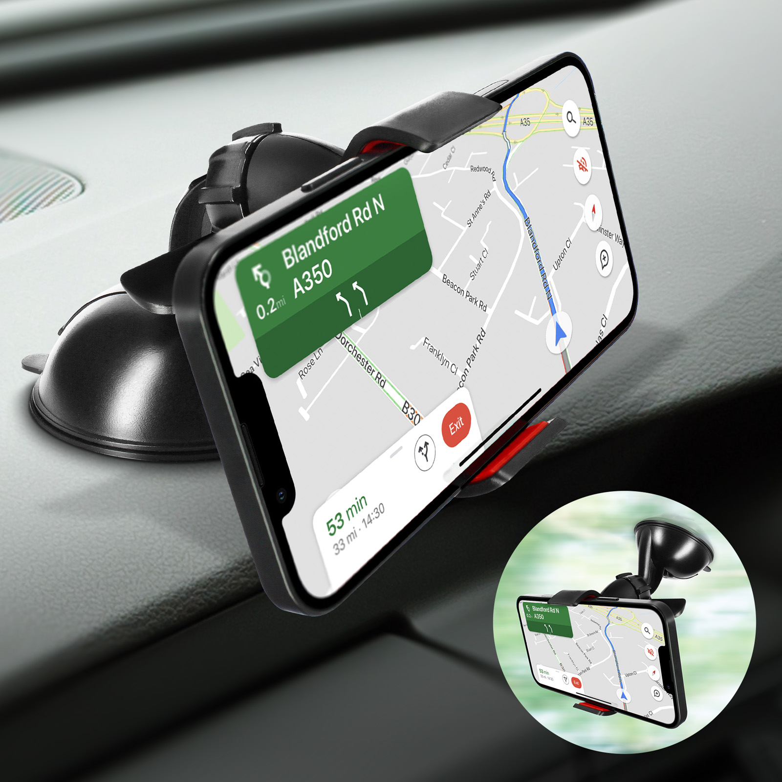 Support Voiture Smartphone Tableau de Bord Pare-Brise Rotatif à 360° XO  Noir