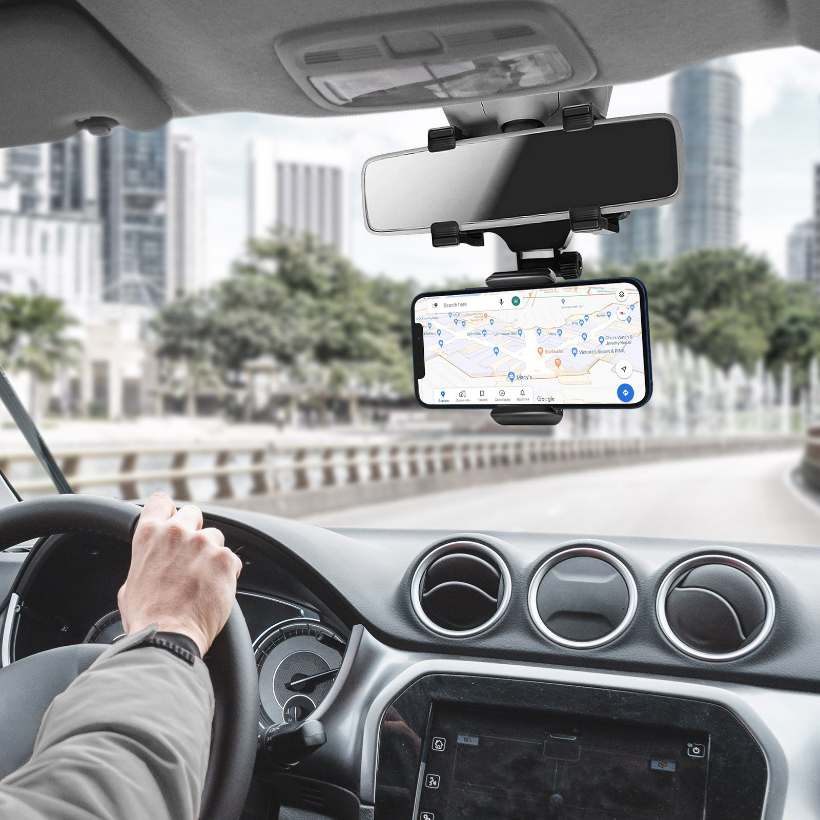 Hitopin Multifunktionale Handyhalterung Rückspiegel,Handyhalterung Auto,  360 Grad Drehbarer Und Einziehbarer Autotelefonhalter