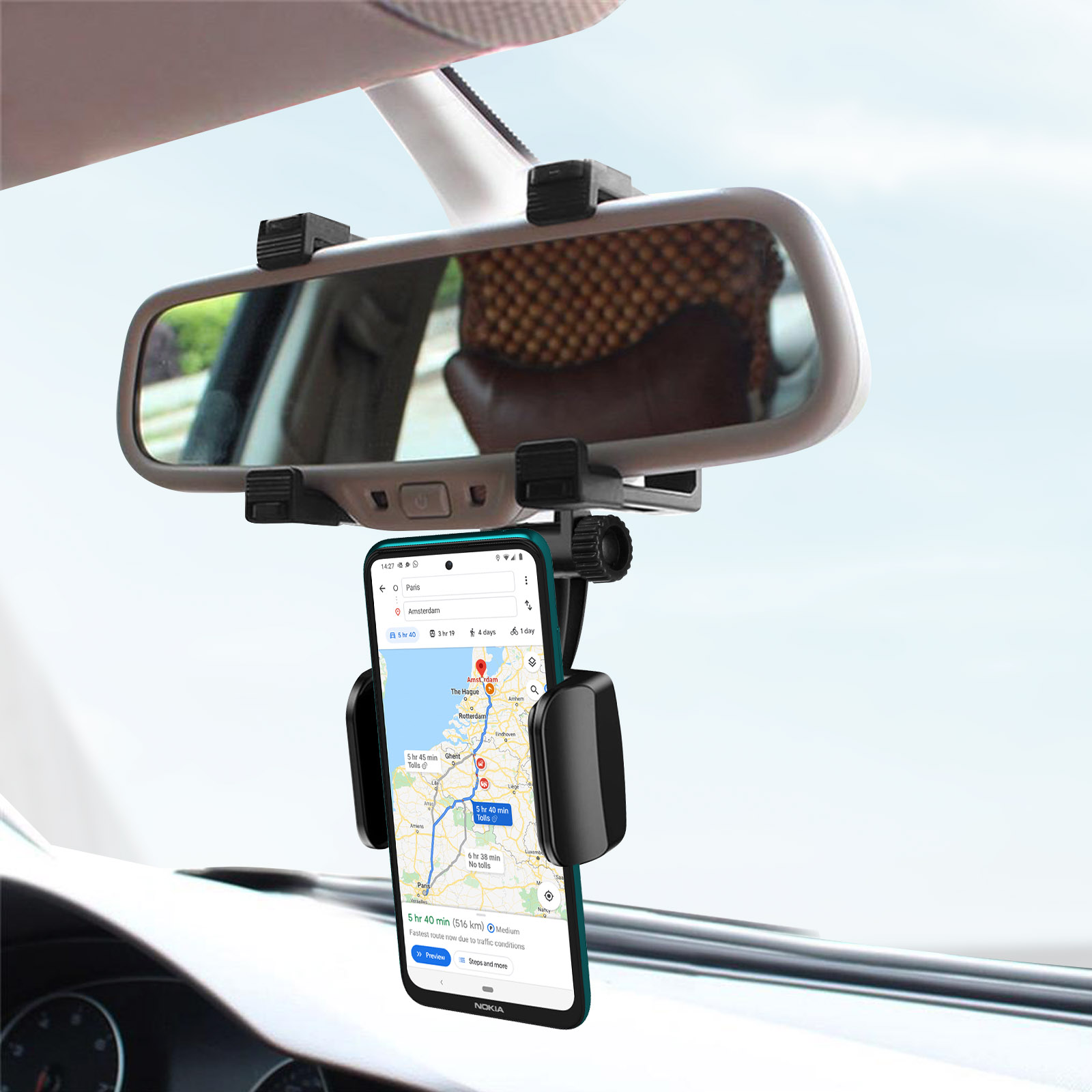 Smartphone-Autohalterung Befestigung am Spiegel 360° drehbar - Schwarz -  German