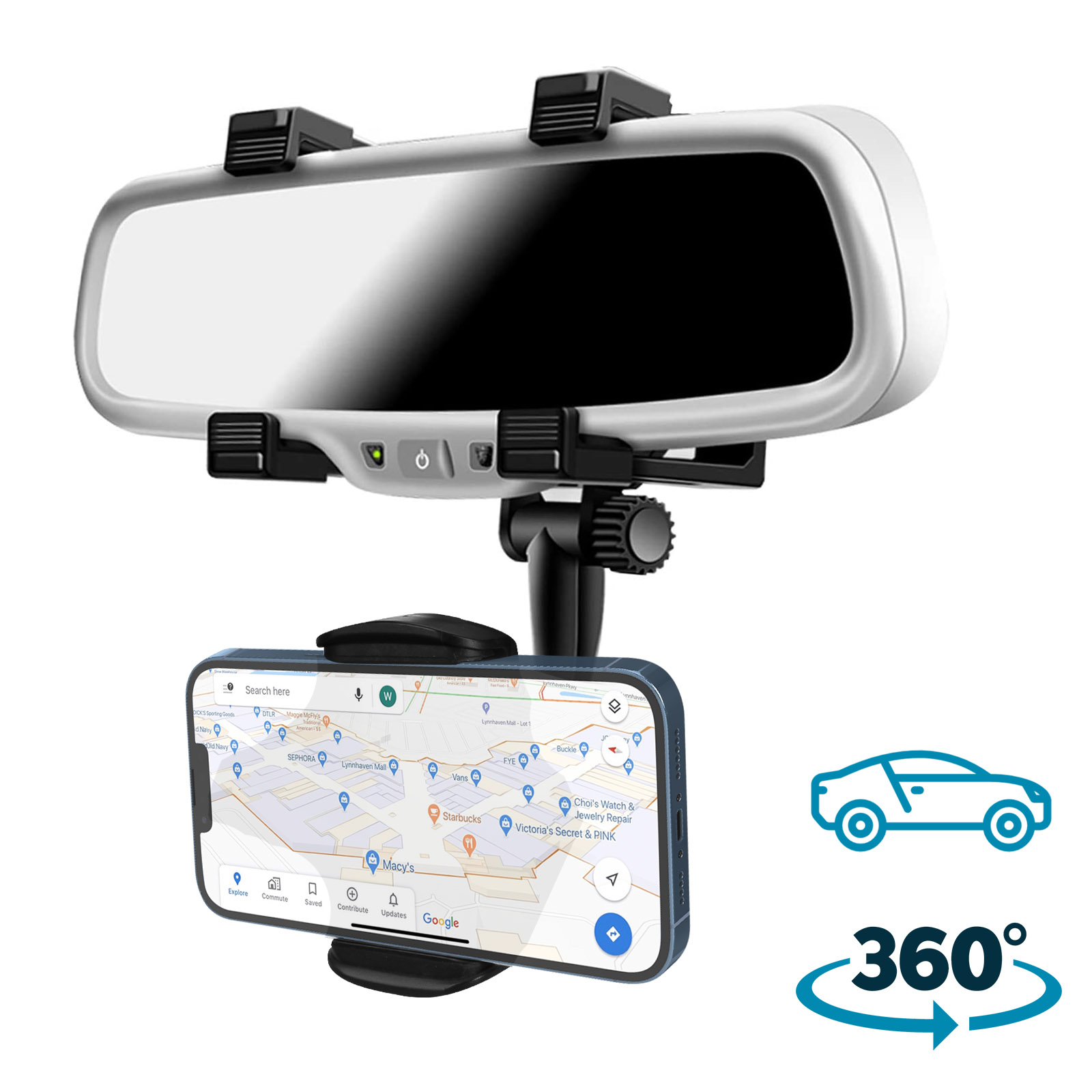 360° Auto-Rückspiegel-Handyhalterung, Handy- und GPS-Halterung