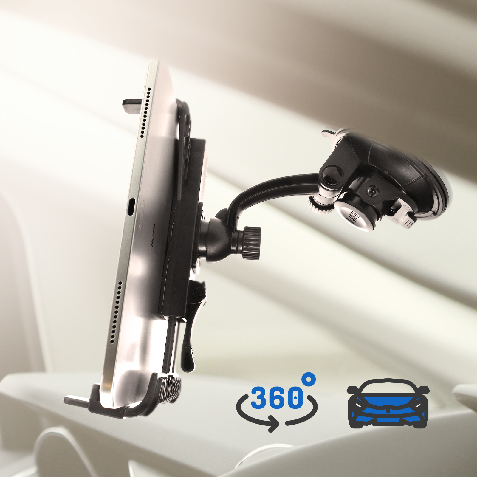 Support voiture tablette fixation ventouse pare-brise ou tableau de bord  rotatif SUP-AUTO-TAB-711 - Conforama