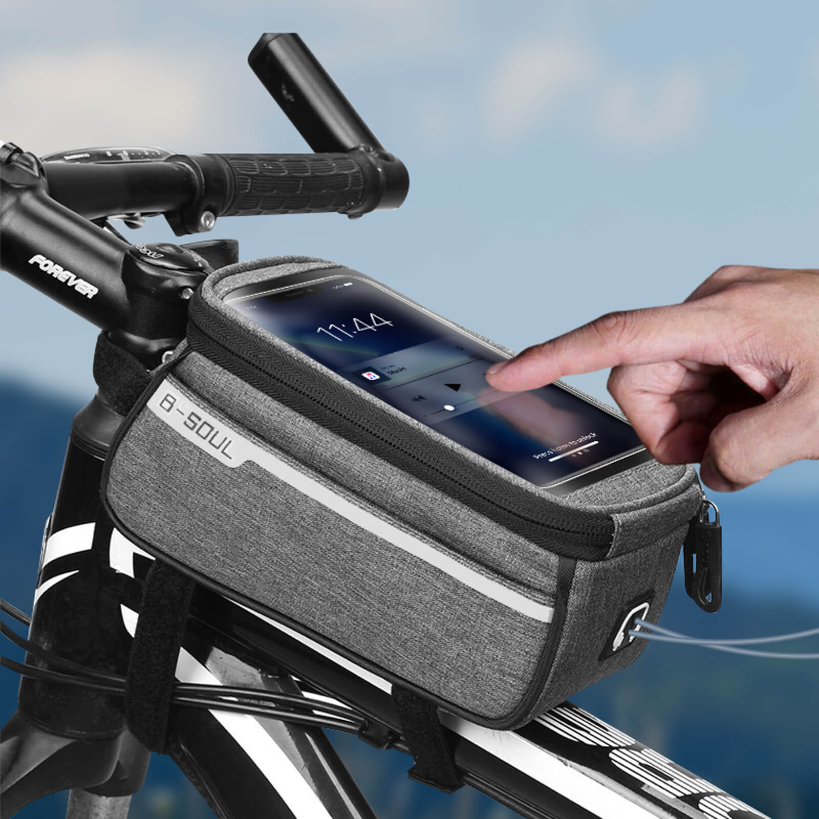 Sacoche Vélo avec Support pour Smartphone, Tissu Étanche avec Espace de  Rangement - Gris - Français