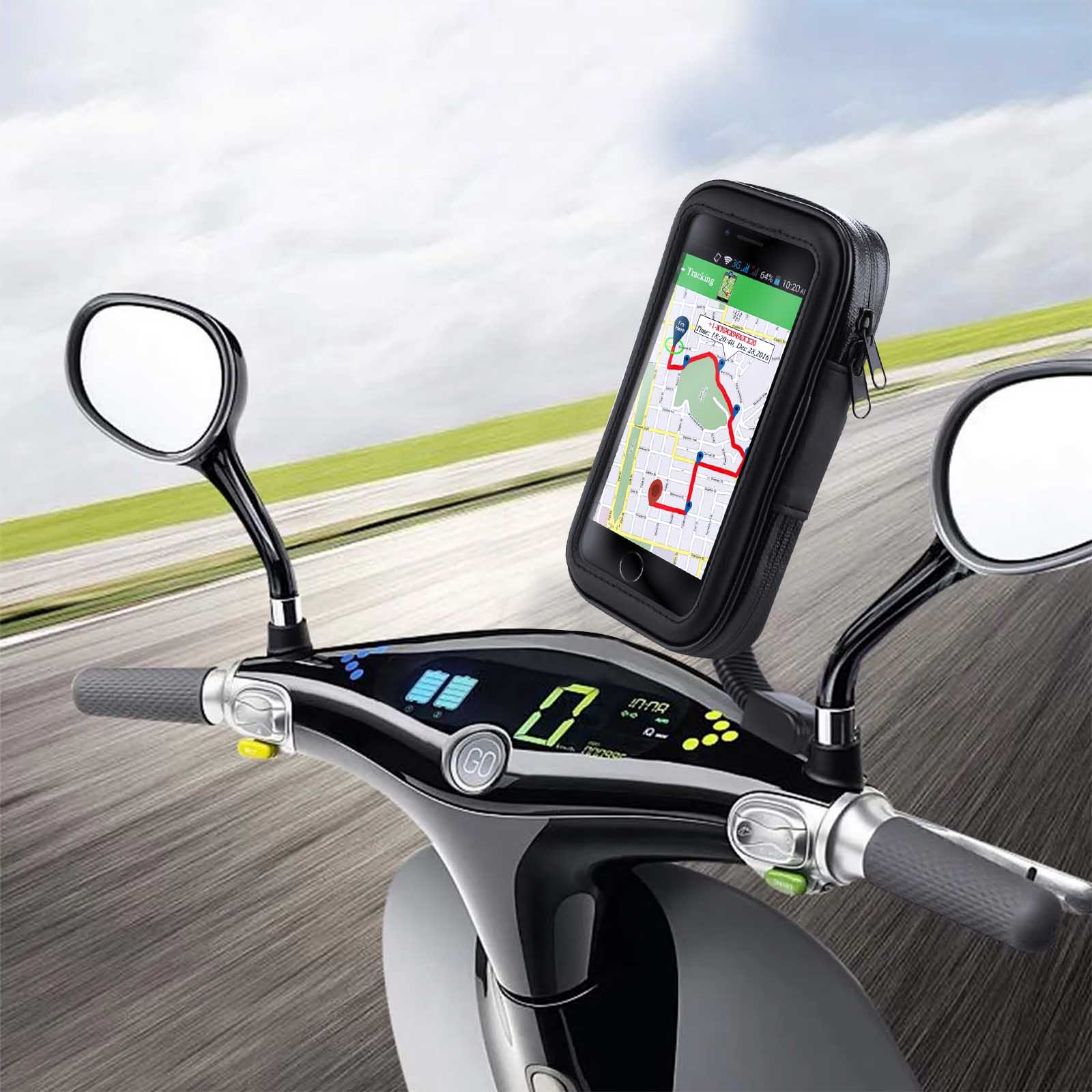 Support Moto / Scooter Smartphone, Housse Imperméable Rotatif 360°,  Fixation Retroviseur - Noir