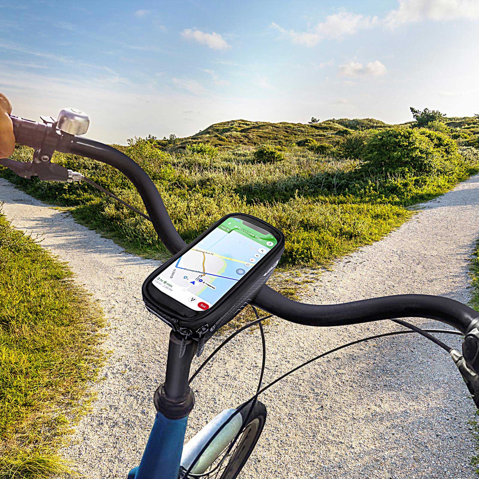 Wildman wasserdichte Fahrradhalterung für Smartphones bis zu 7 Zoll mit  Lenkstangentasche – Schwarz