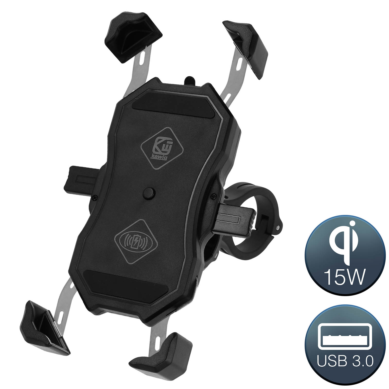 Support Moto Smartphone avec Chargeur Sans-fil Qi 15W + USB 3.0, Fixation  Rétroviseur ou Guidon - Noir - Français