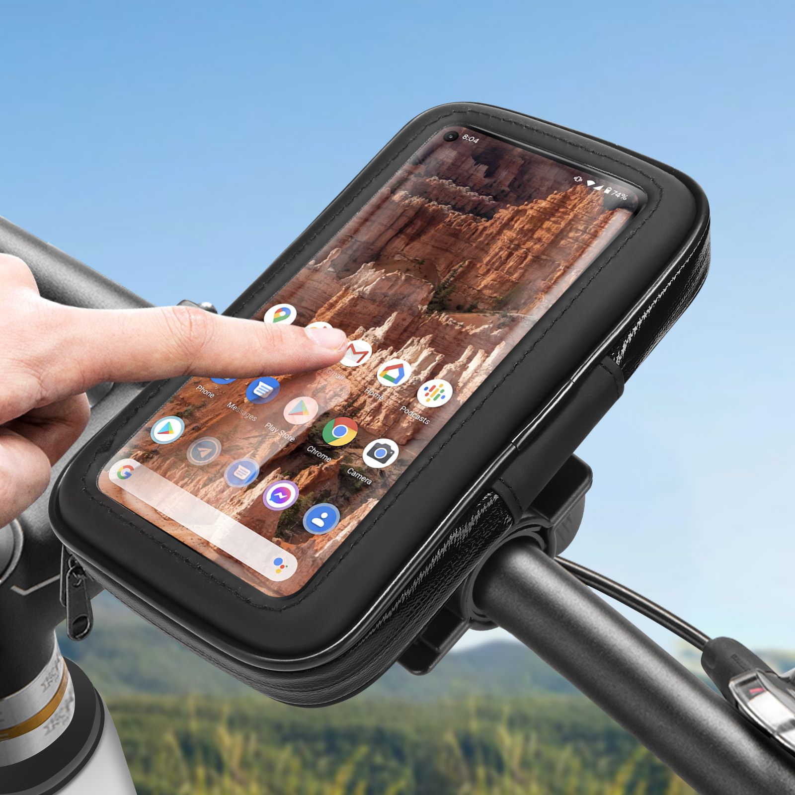 Fahrrad-/Motorradhalterung für Smartphones bis zu 6.1 Zoll, wasserdichte  Hülle - Schwarz - German