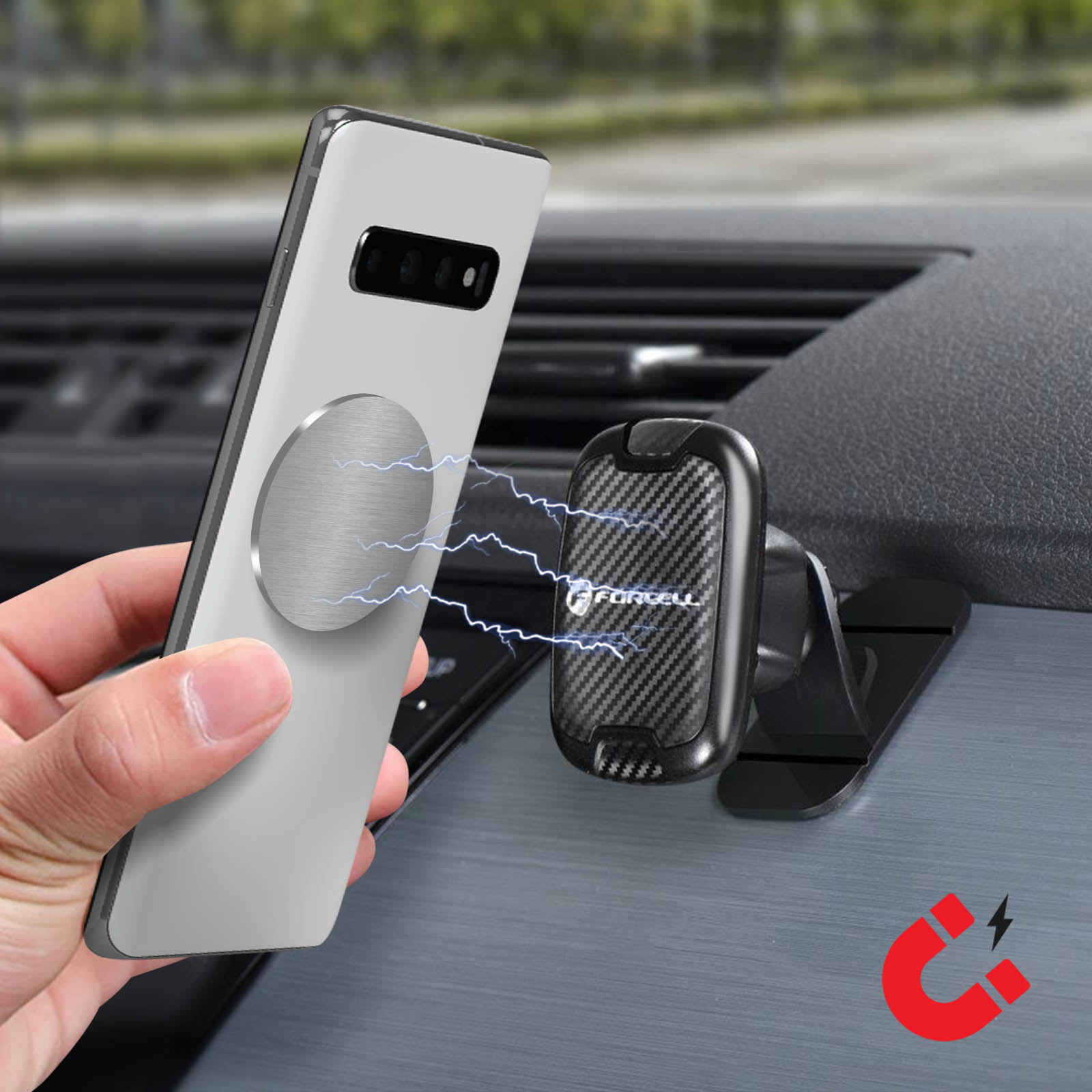 Supporto Auto Magnetico per Smartphone con Gancio da Cruscotto Ruotabile  360°, Forcell - Nero - Italiano
