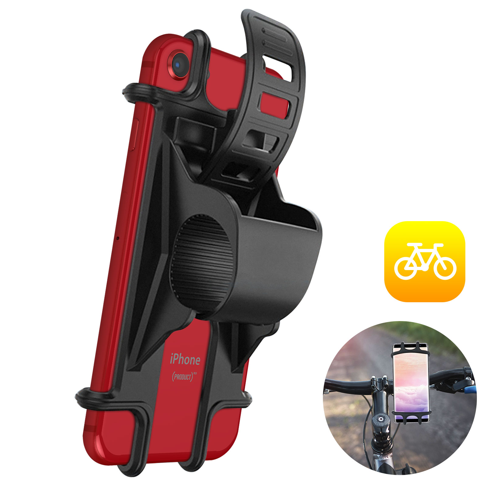 Divers équipement ou accessoire vélo GENERIQUE Support velo silicone pour  iphone xs max smartphone guidon gps moto poussette vtt rotatif universel  (noir)