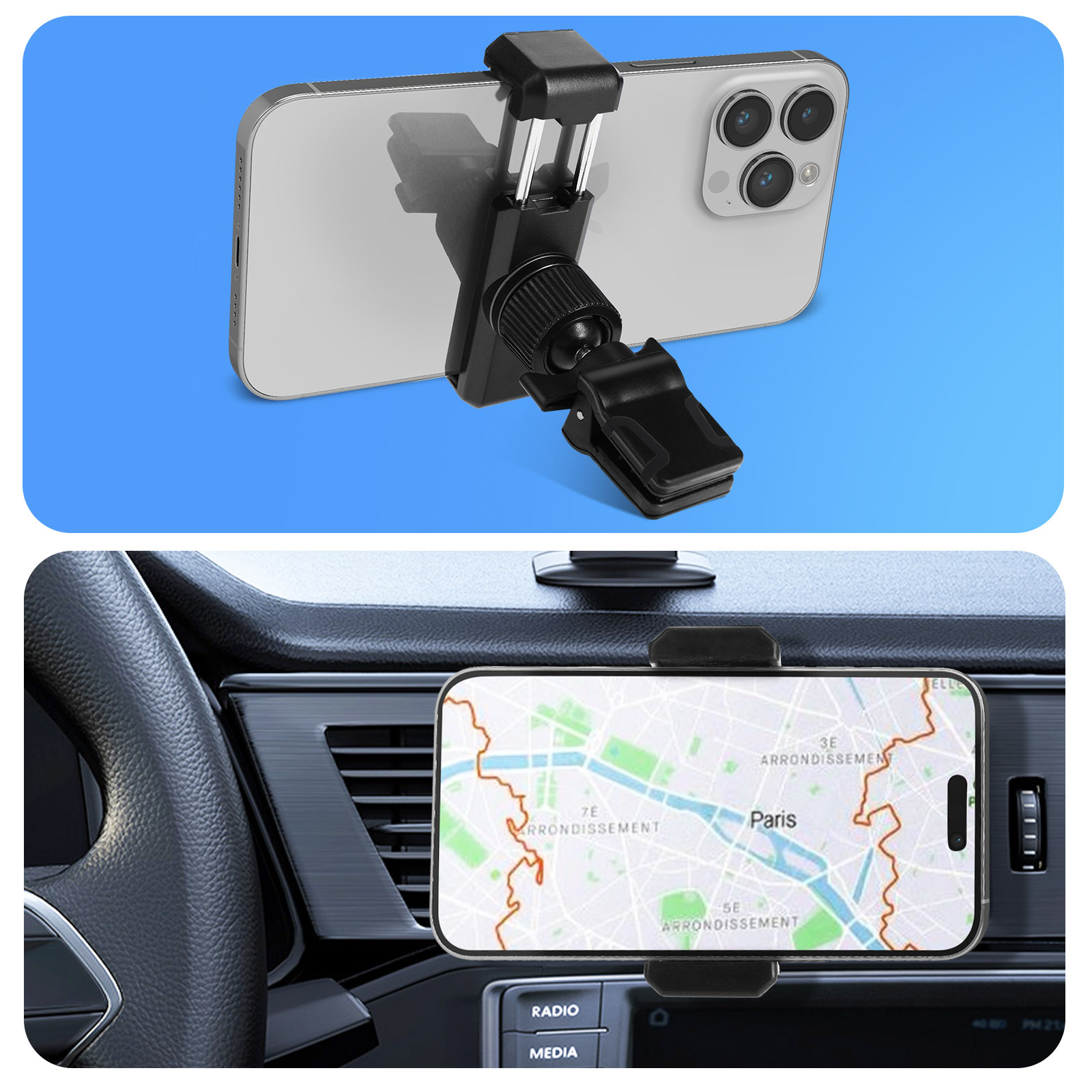 Avizar Support Voiture Smartphone Fixation Grille D'Aération Rotatif 360° - Support  voiture - LDLC