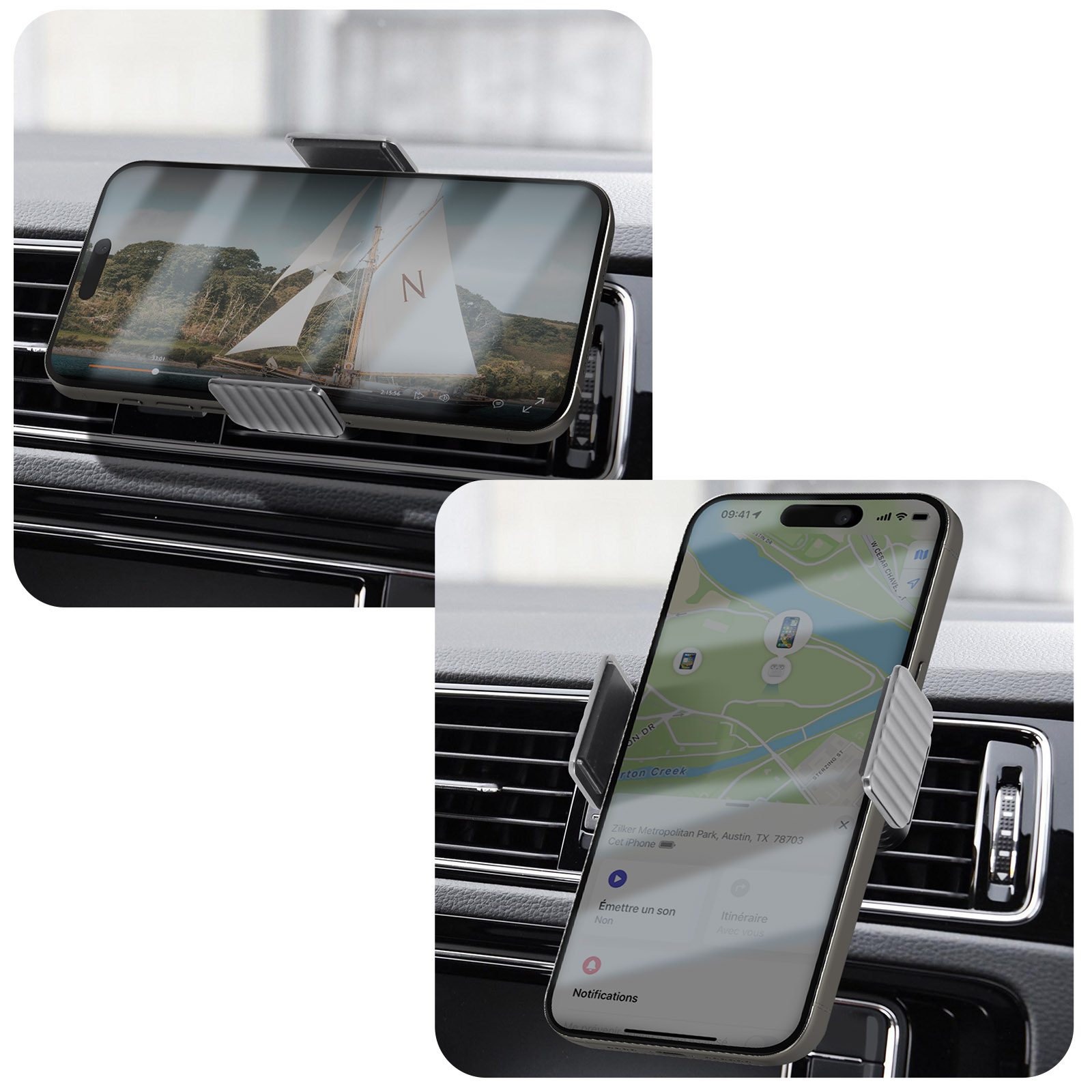 Support téléphone magnétique grille aération voiture 360°