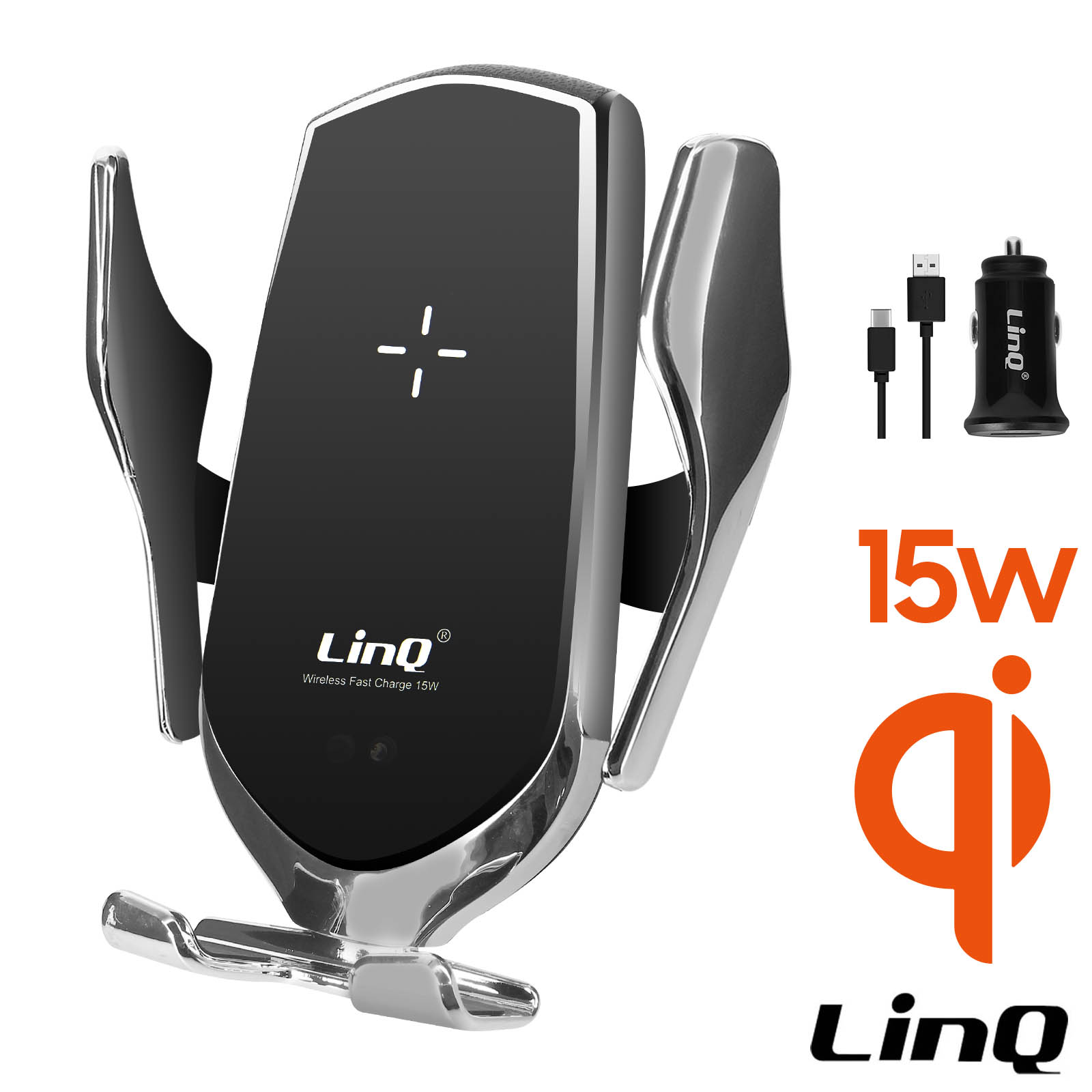 Support Voiture QI 15W pour Smartphone + Chargeur Allume Cigare et Câble  USB-C - LinQ - Français