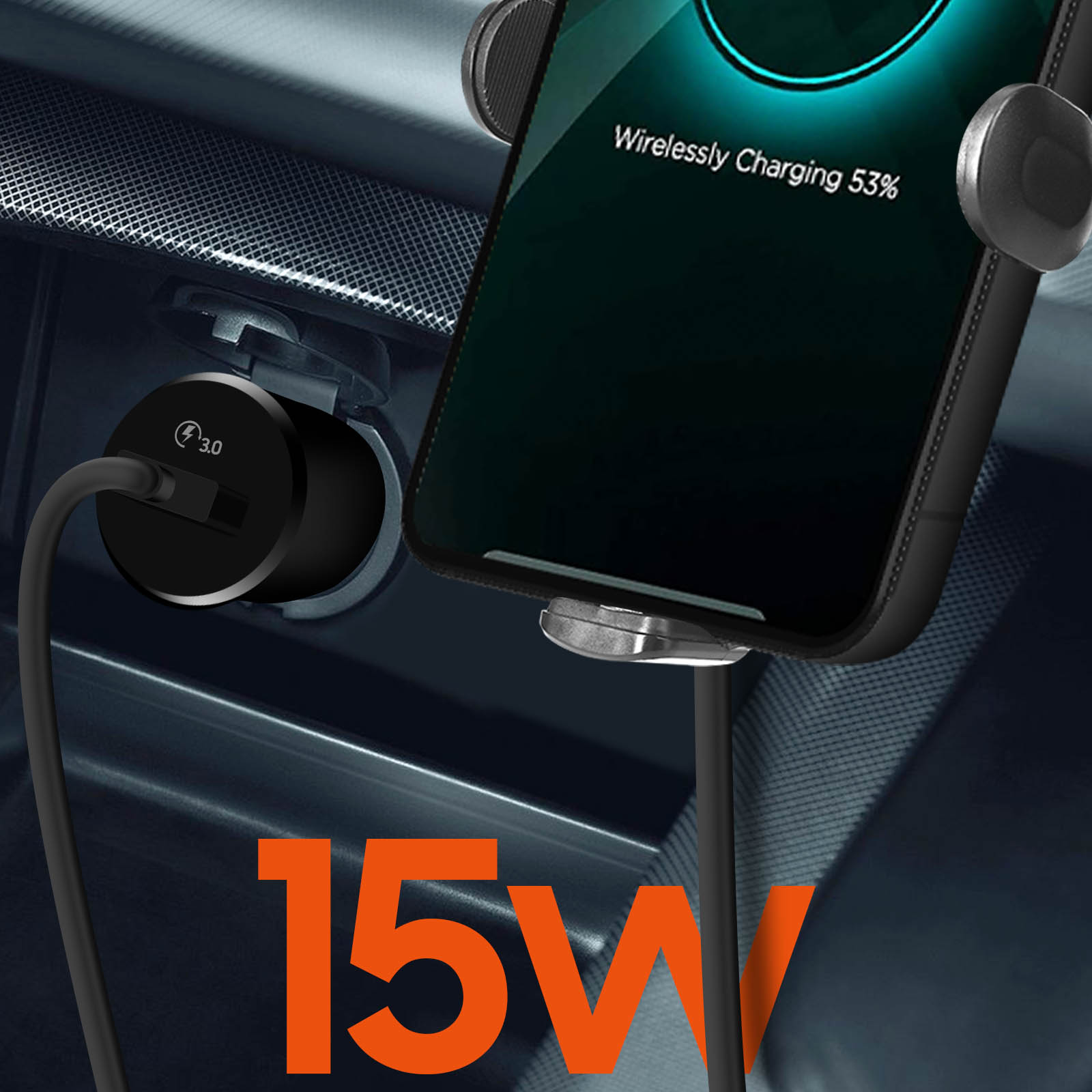 Chargeur de voiture magnétique sans fil 15 W, support de téléphone
