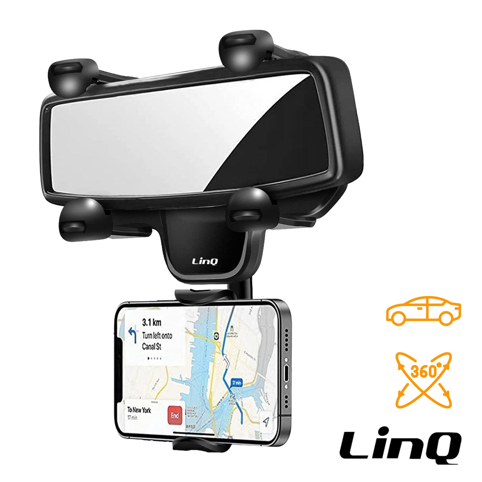 Support Rétroviseur pour Smartphone 6,8 pouces, Support voiture LinQ - Noir  - Français