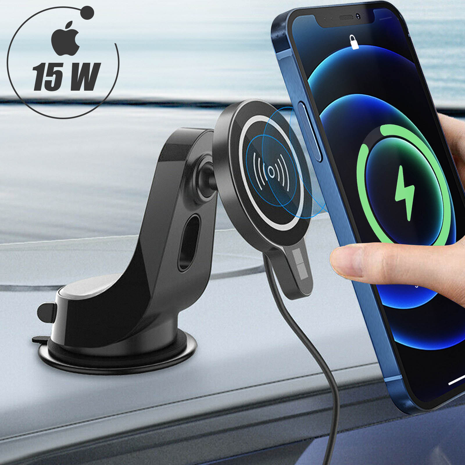 MagSafe Soporte para coche para iPhone, soporte de ventosa para cargador  inalámbrico de 15 W - Negro - Spain