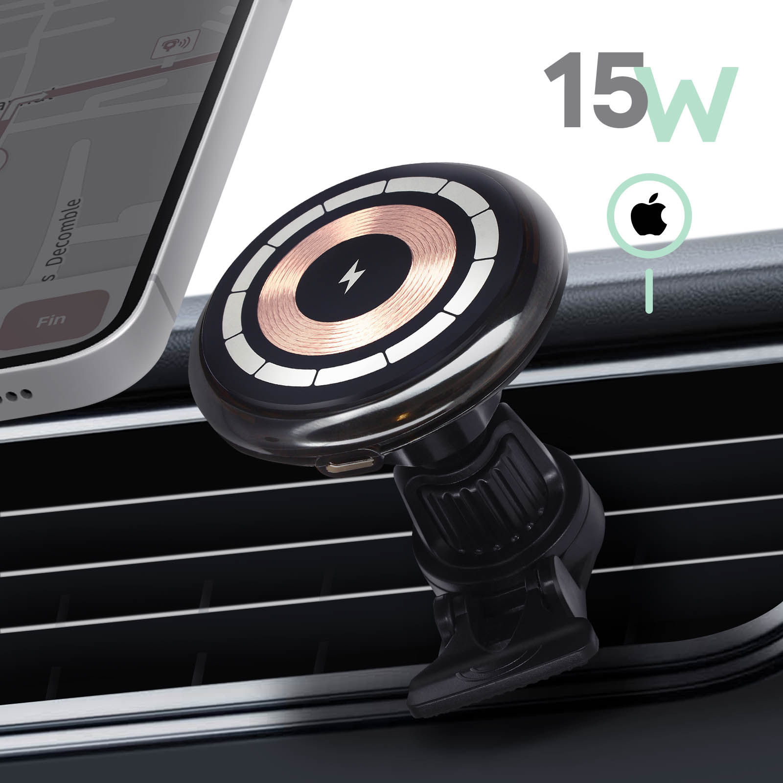 Soporte MagSafe 15W para coche, Rejilla de ventilación - Giro de 360° -  Negro - Spain