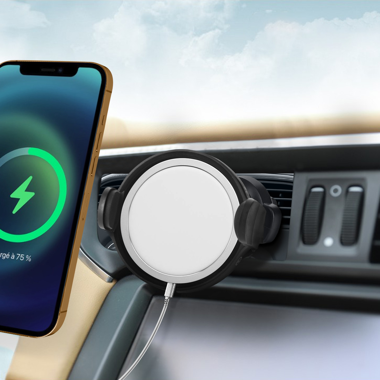 Soporte de coche para iPhone con compartimento MagSafe, rotación