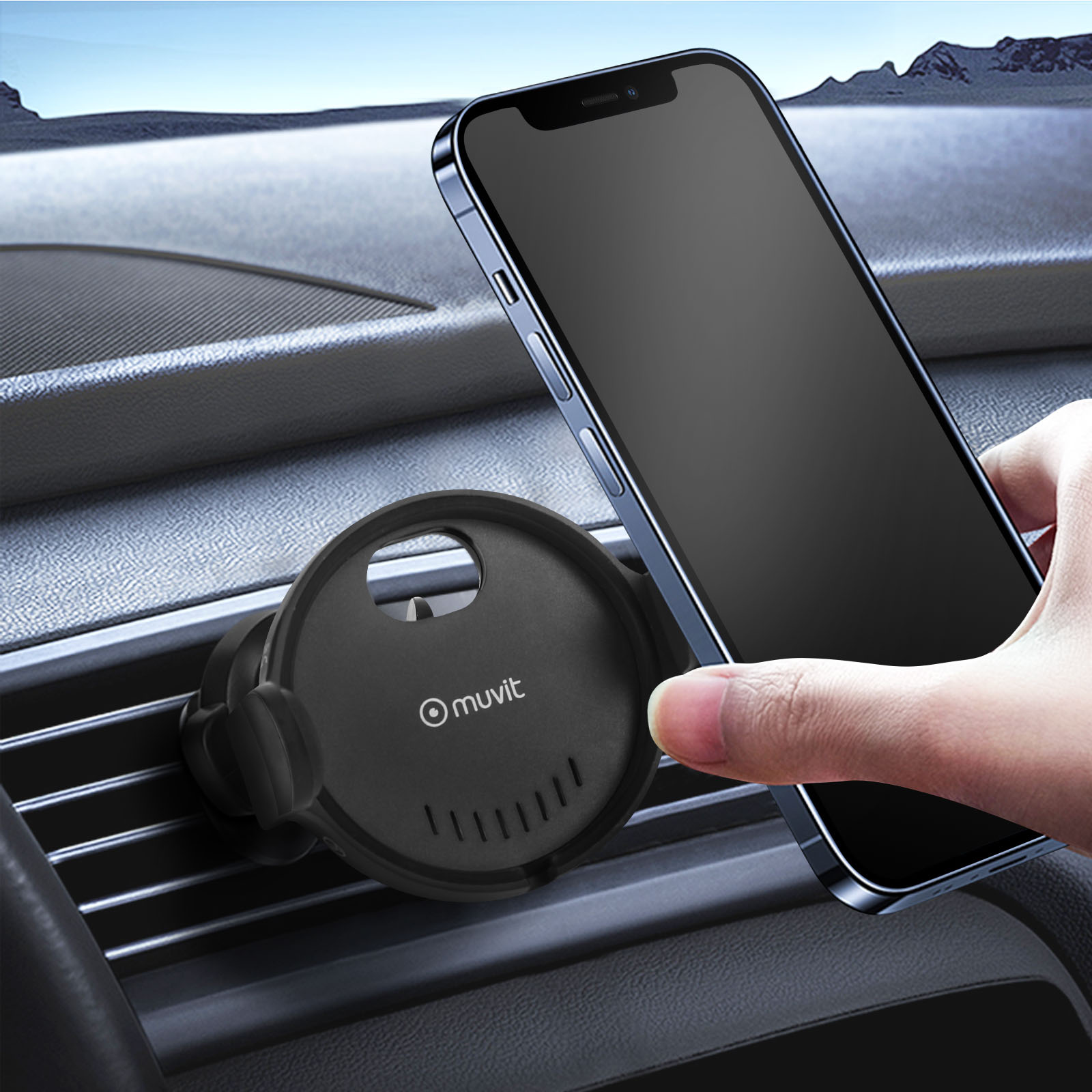 360° drehbare Autohalterung mit MagSafe-Halter für iPhone, Muvit – Schwarz  - German