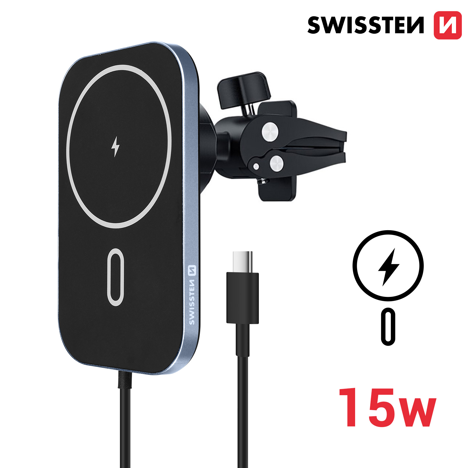 Support voiture magsafe iphone charge rapide 15w fixation ventouse swissten  noir 65010610 - Conforama