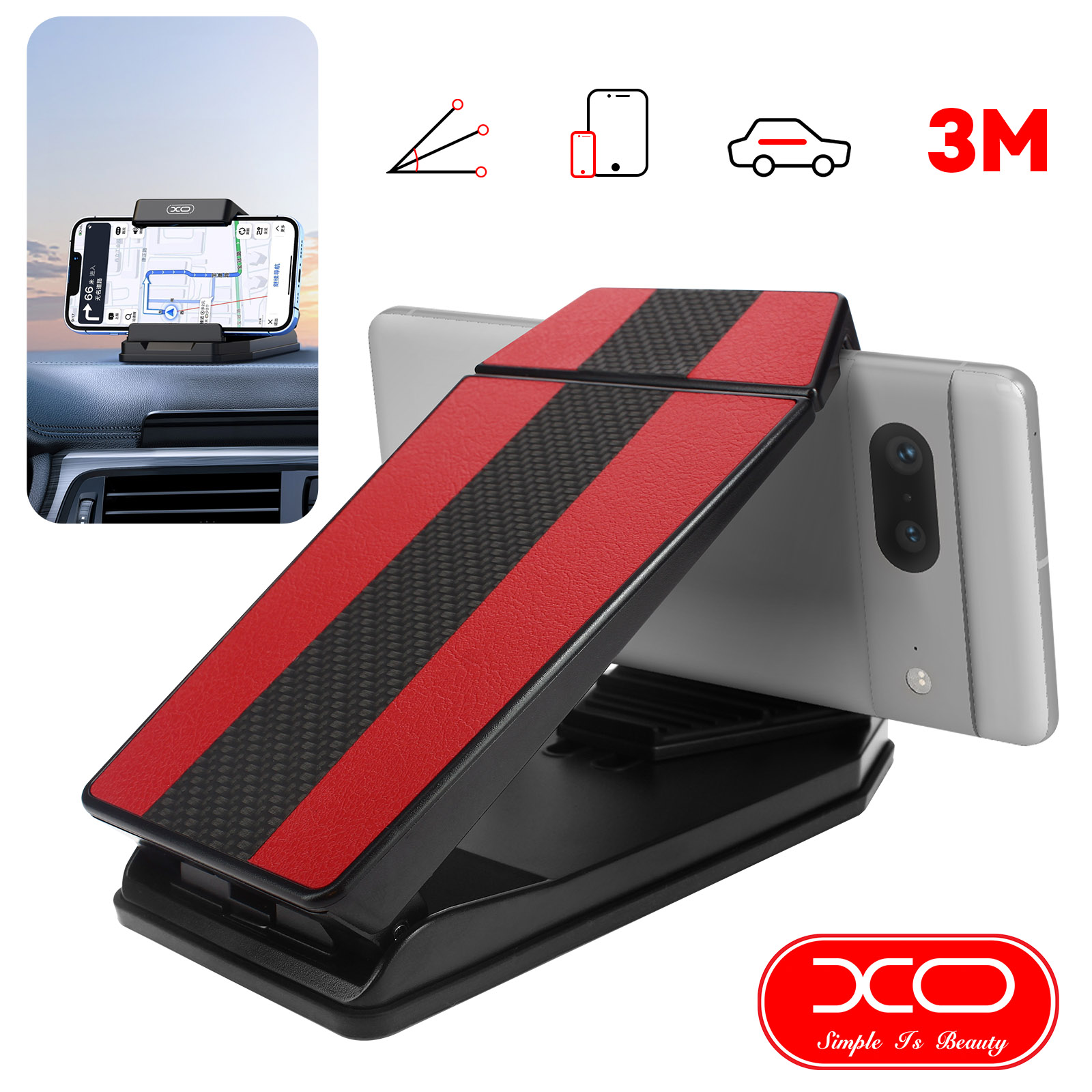 Soporte de Coche XO para Smartphone y Tablet, Fijación Adhesiva 3M