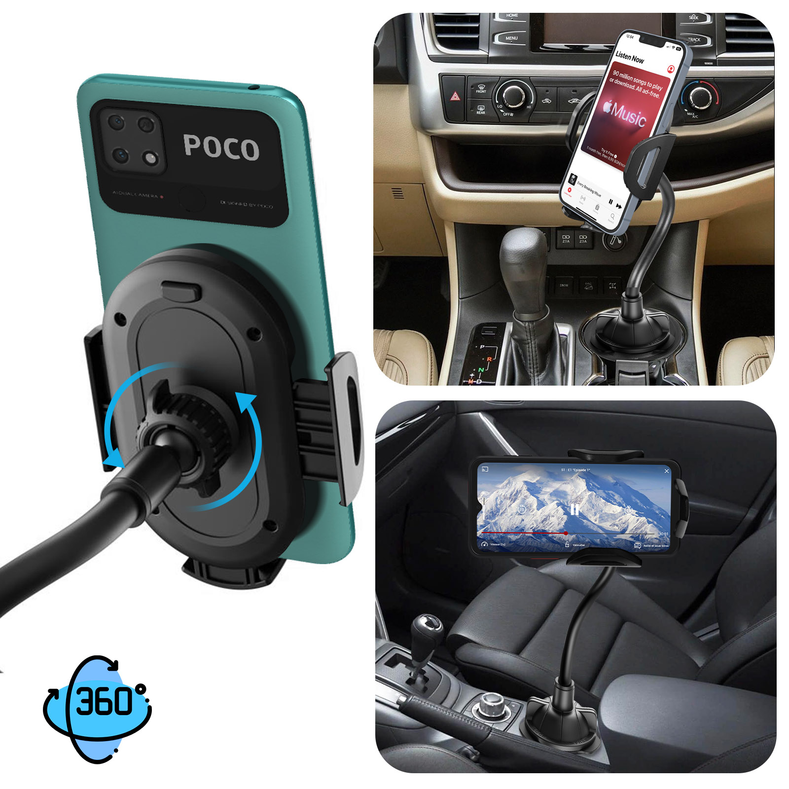 Supporto smartphone per portabicchieri auto, base regolabile e ruotabile a  360°, XO C105 - nero - Italiano