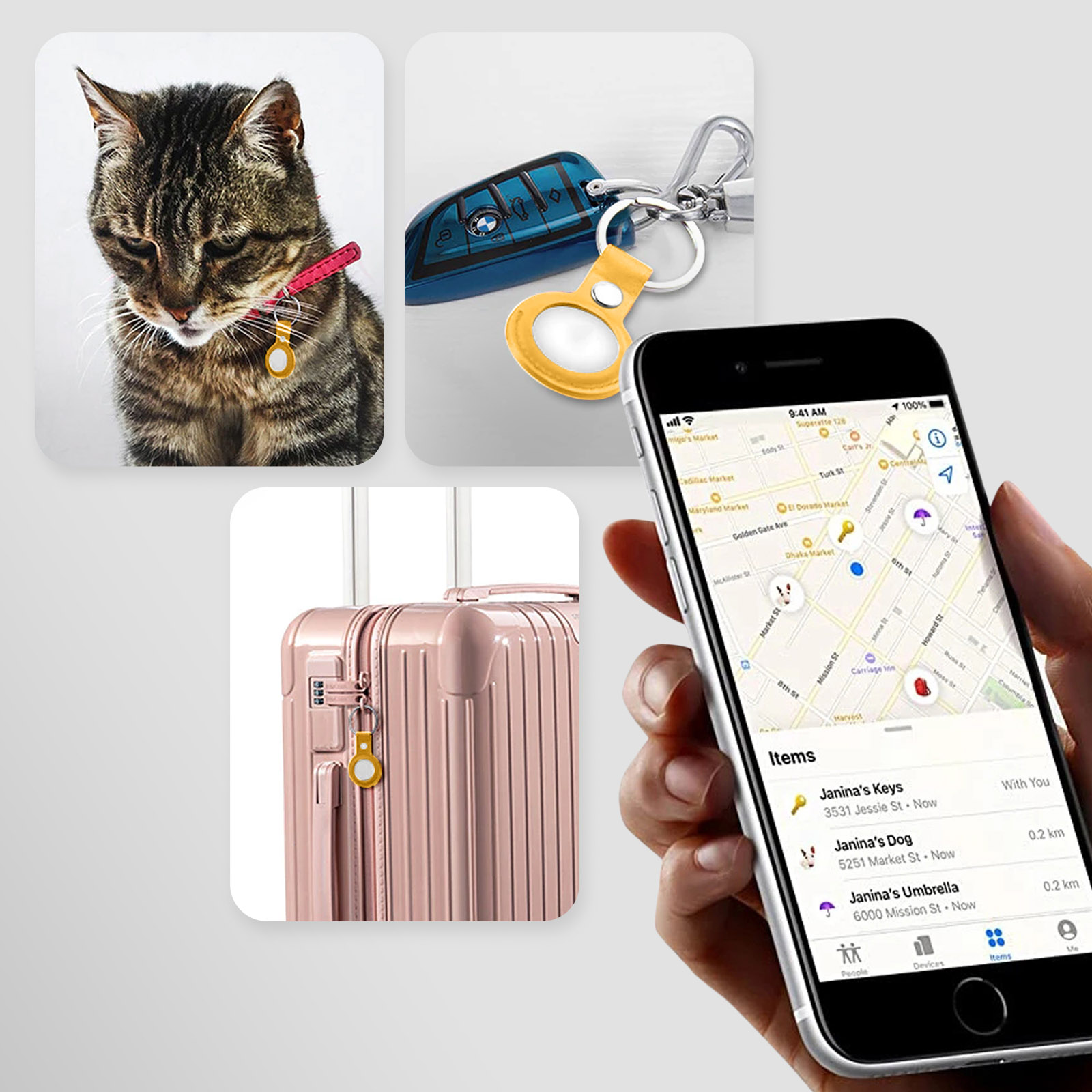 Porte-clés AirTag - Cuir jaune - Acheter sur PhoneLook