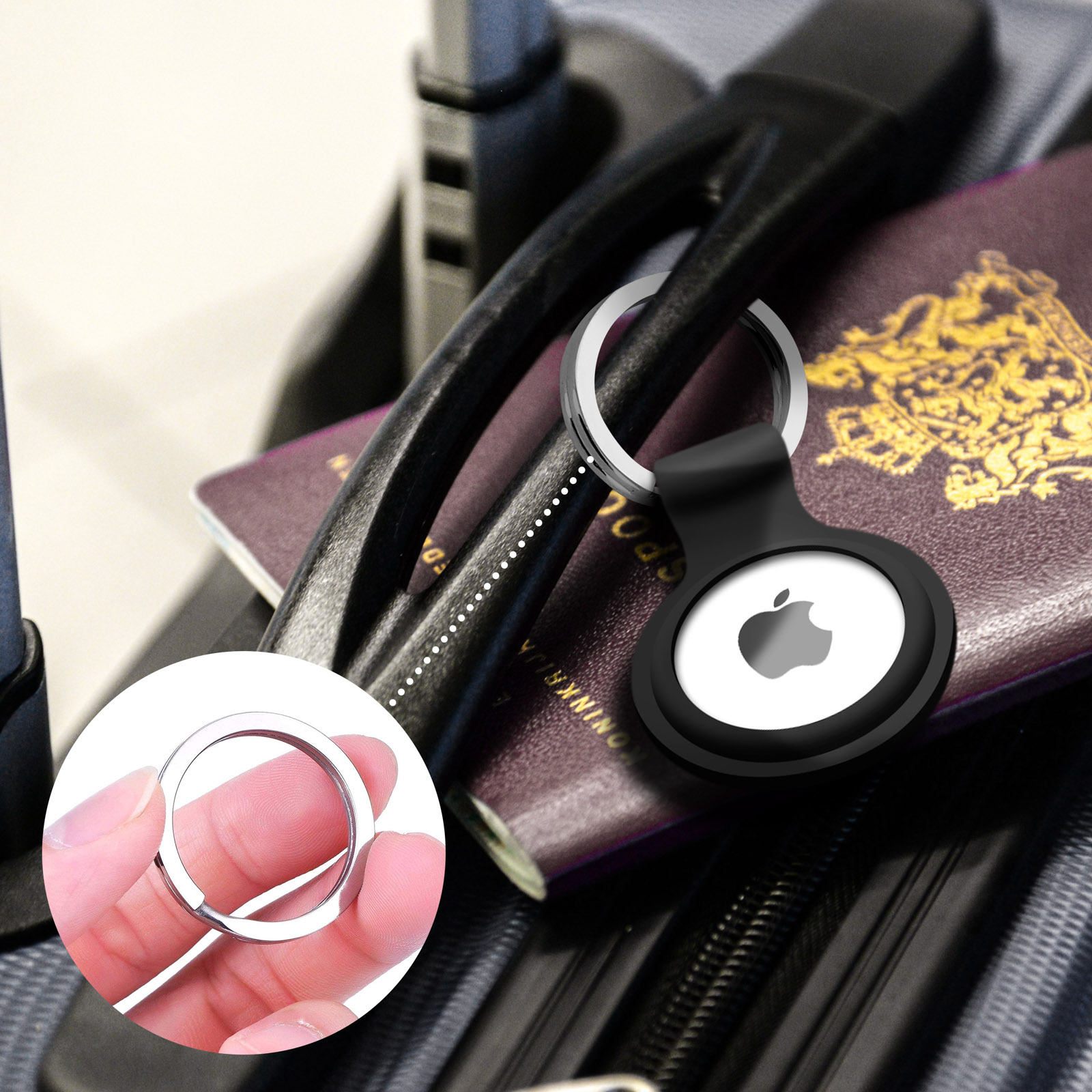 BBC Coque pour Apple AirTag avec attache Porte-clé - Noir pas cher 
