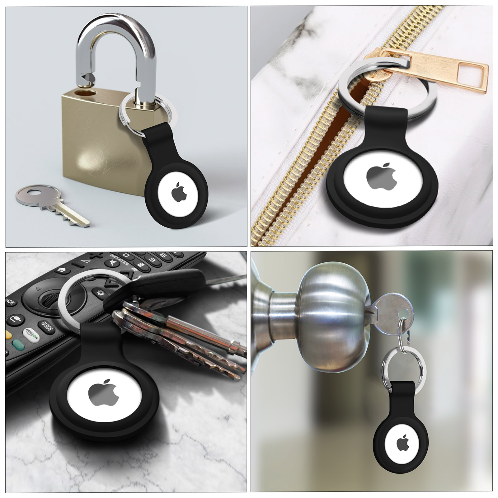 Protection Apple AirTag, Silicone Doux Ultra-fine et Légère avec Porte-clés  - Noir - Français