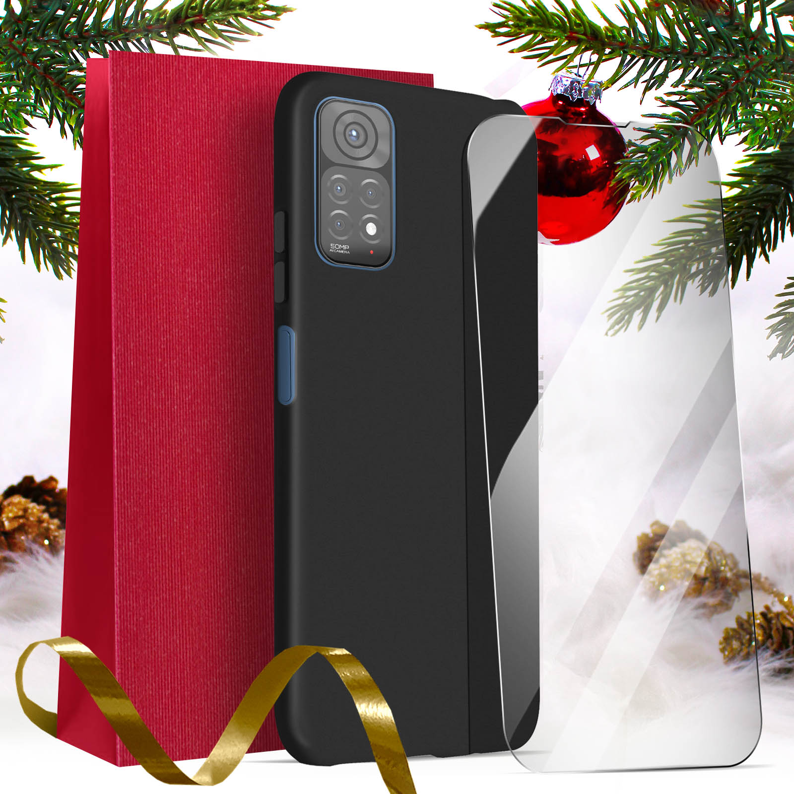 Set de regalo de Navidad para Xiaomi Redmi Note 11 y 11s, Funda Negro + Cristal  templado - Spain