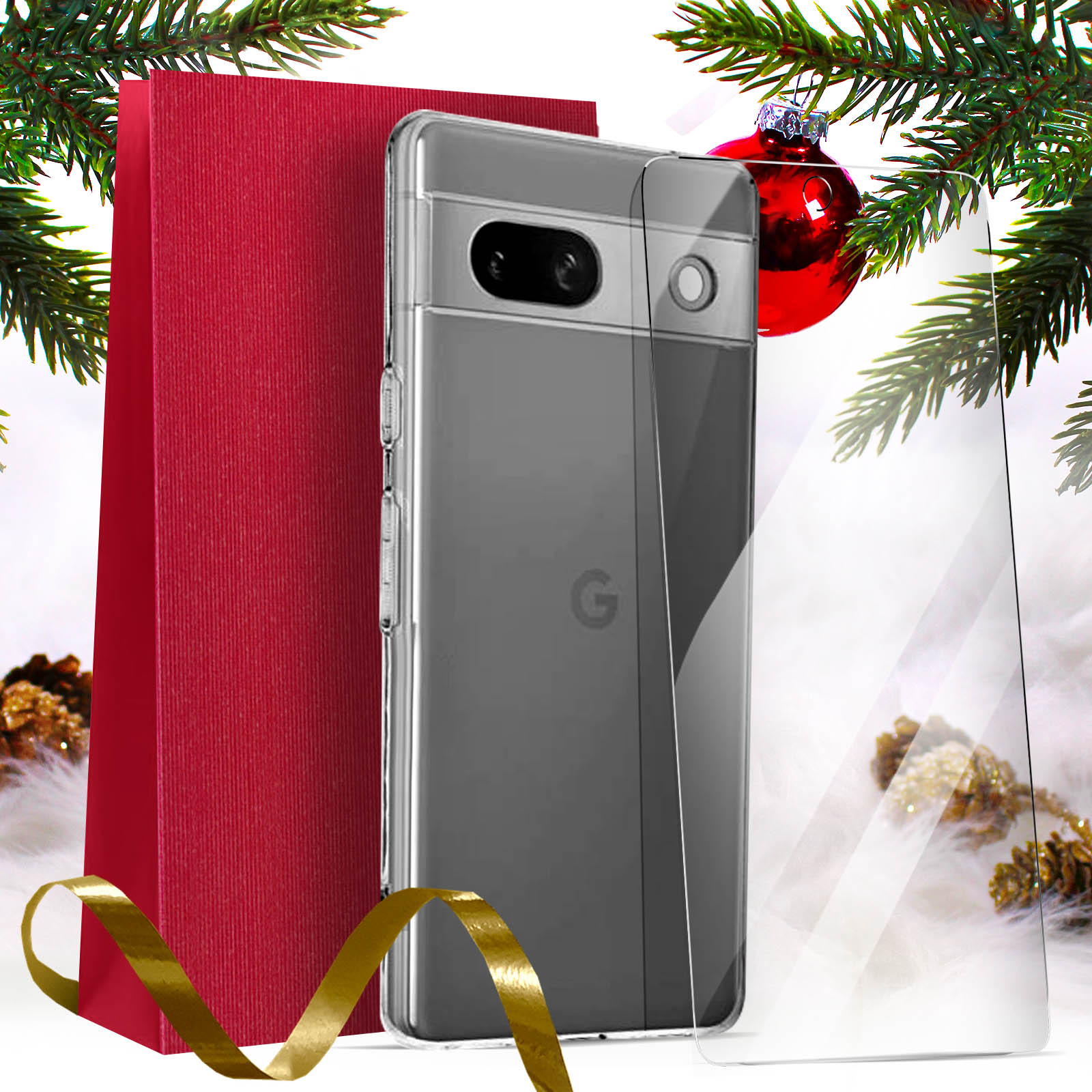 Set de regalo de Navidad para Google Pixel 7a, Funda Transparente
