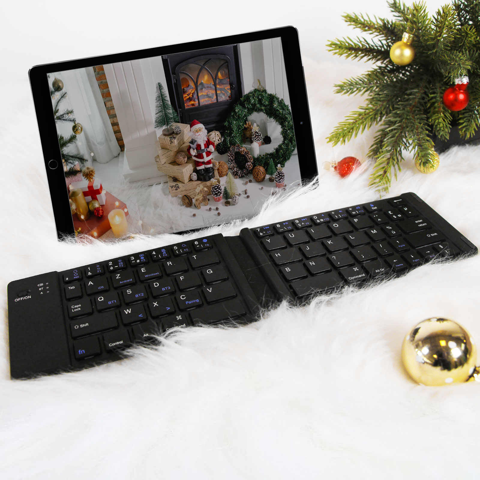 Coffret Noel iPad 9 2021 / 8 2020 / 7 2019, Etui + Verre trempé + Mini  Clavier - Français