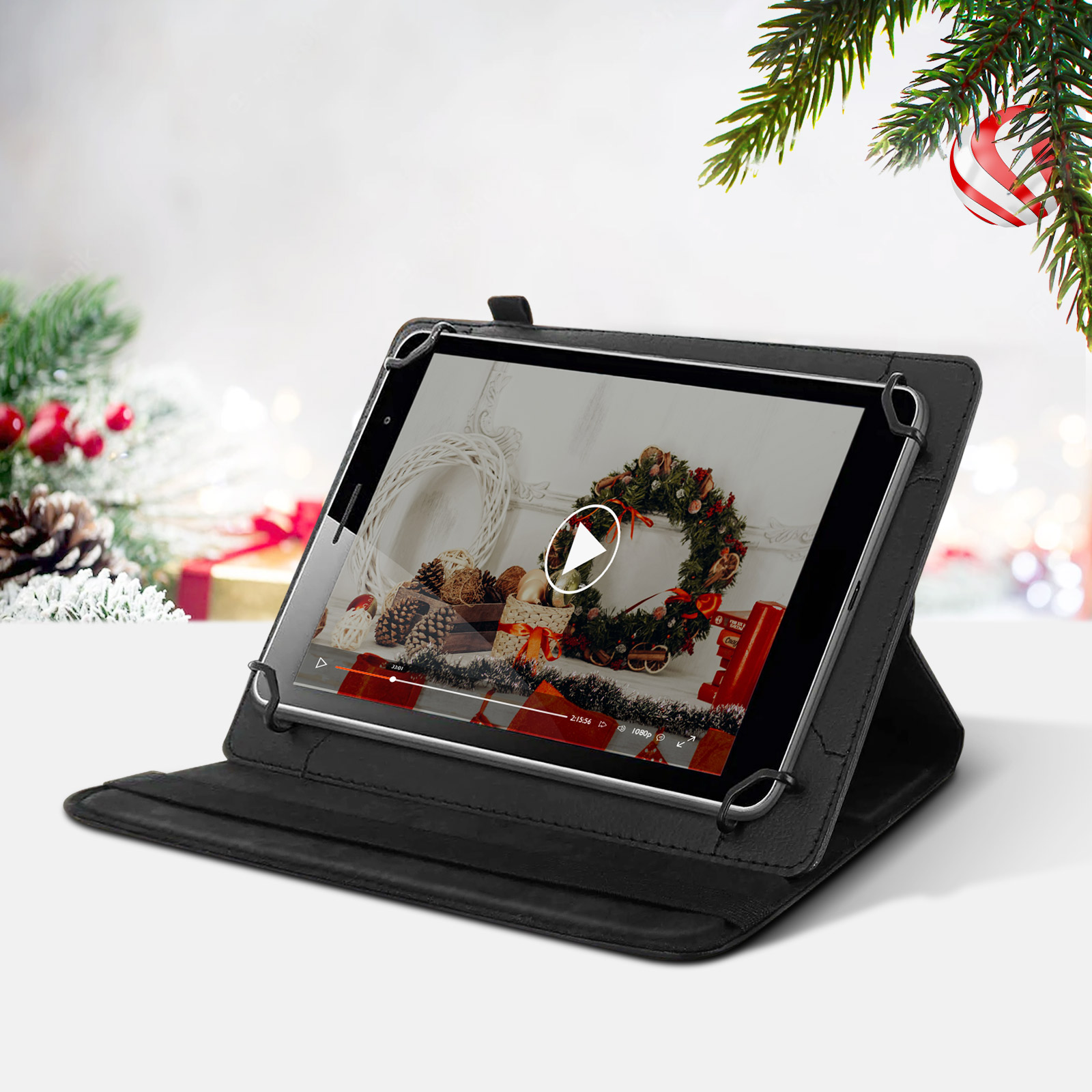 Cofanetto regalo Natale custodia + pellicola idrogel + mini tastiera AZERTY  wireless p. tablet 10 pollici - Italiano