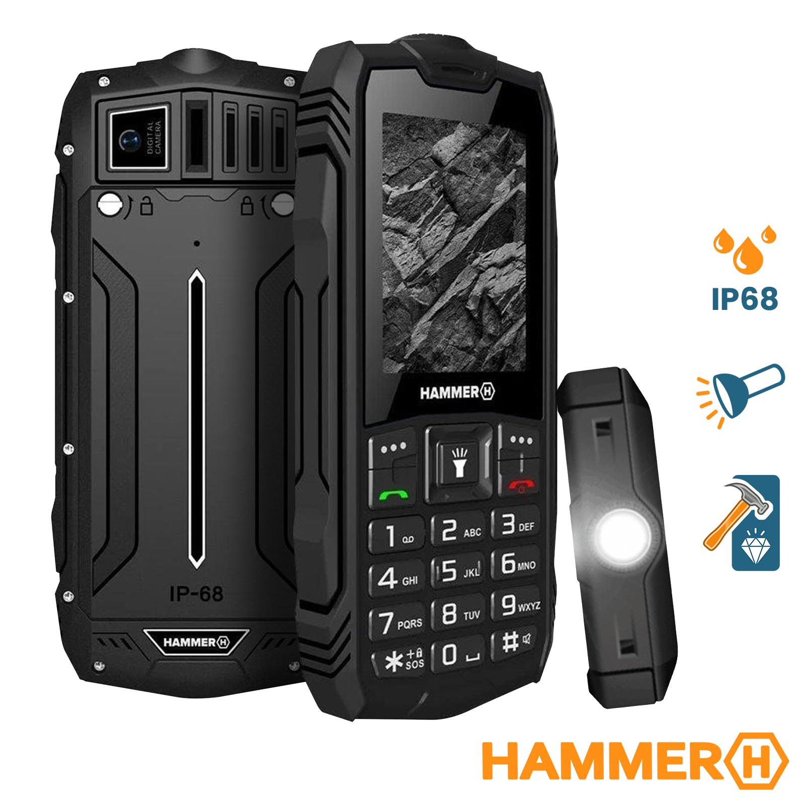 Téléphone Incassable HAMMER Rock, Armature Design et Raffinée avec  Étanchéité IP68 - Noir - Français