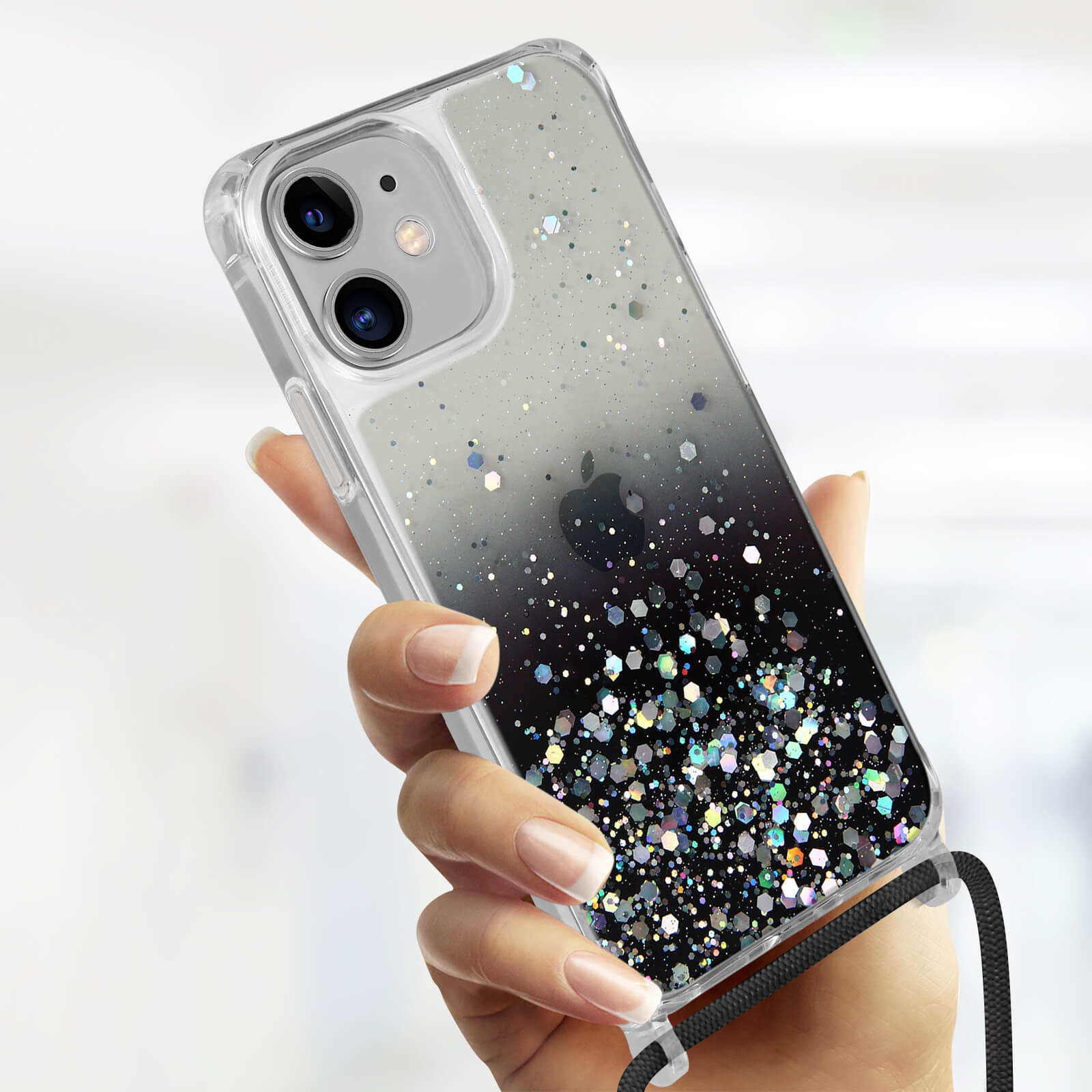 Apple iPhone 11 stoBfeste Glitter Handyhulle mit abnehmbarer Kette Schwarz German