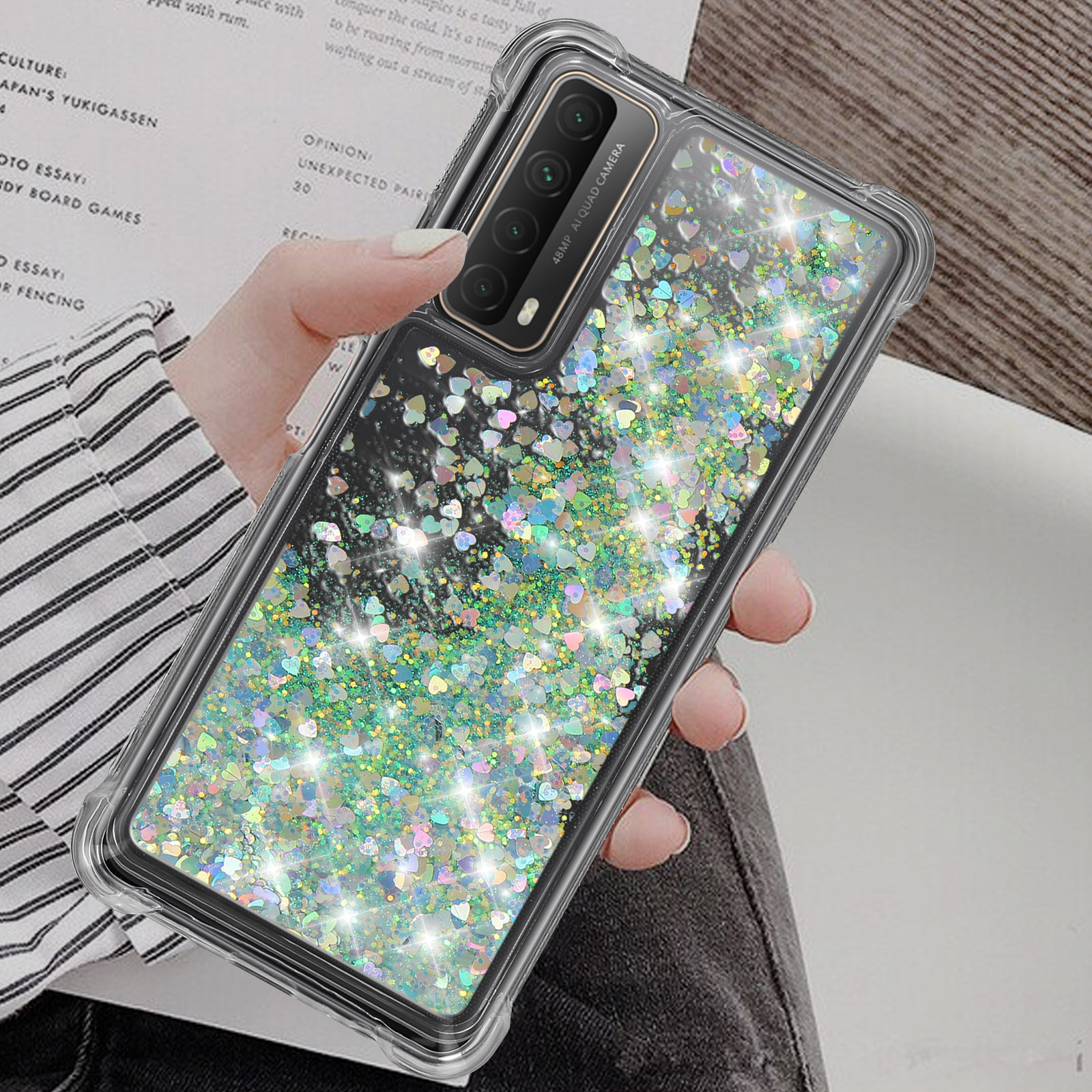 Huawei P Smart 2021 Flexible Bumper Handyhülle, Glitter Schutzhülle -  Silber - German