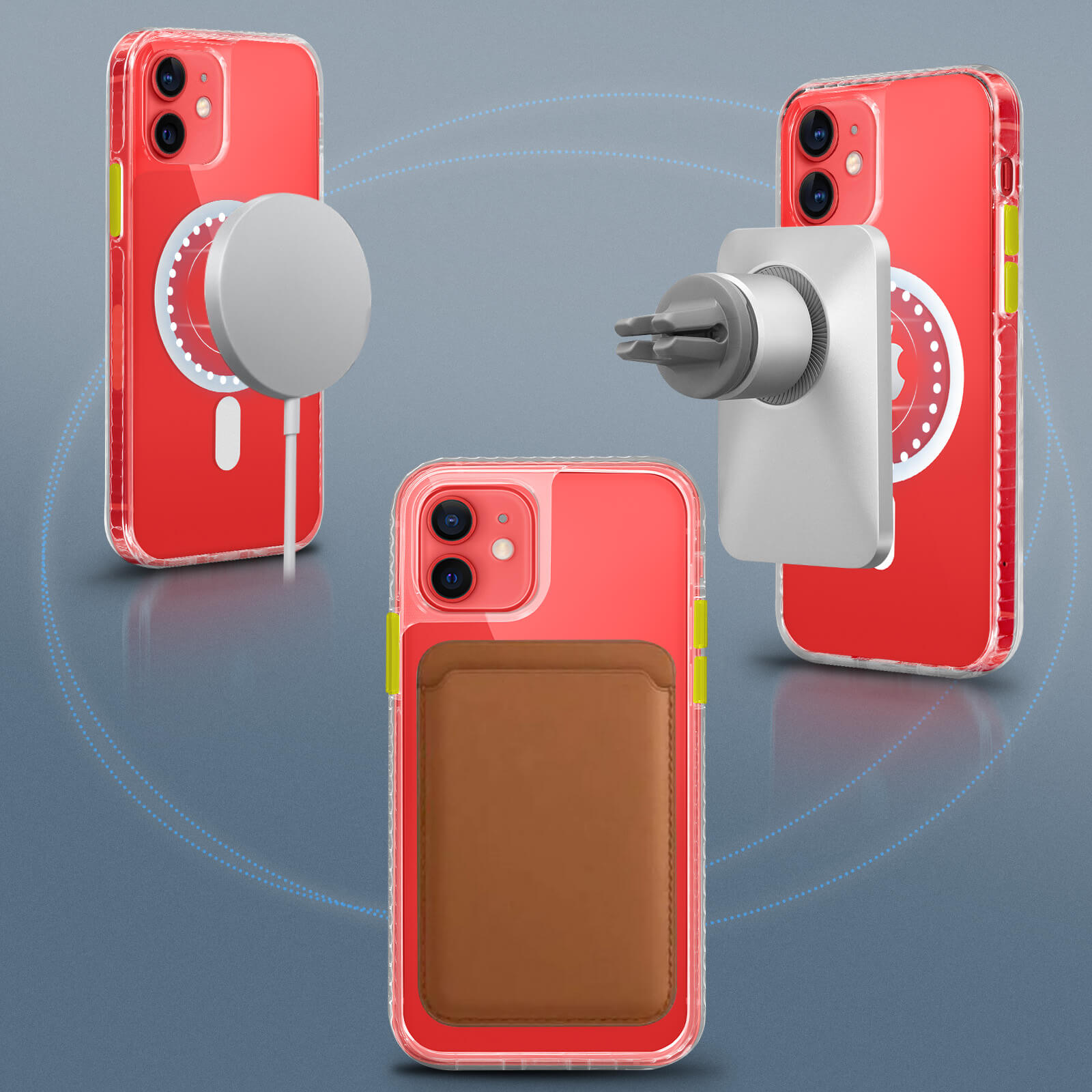 Coque iPhone 12 / 12 Pro Magsafe Transparente, Cercle Magnétique intégré -  Boutons Jaune - Français