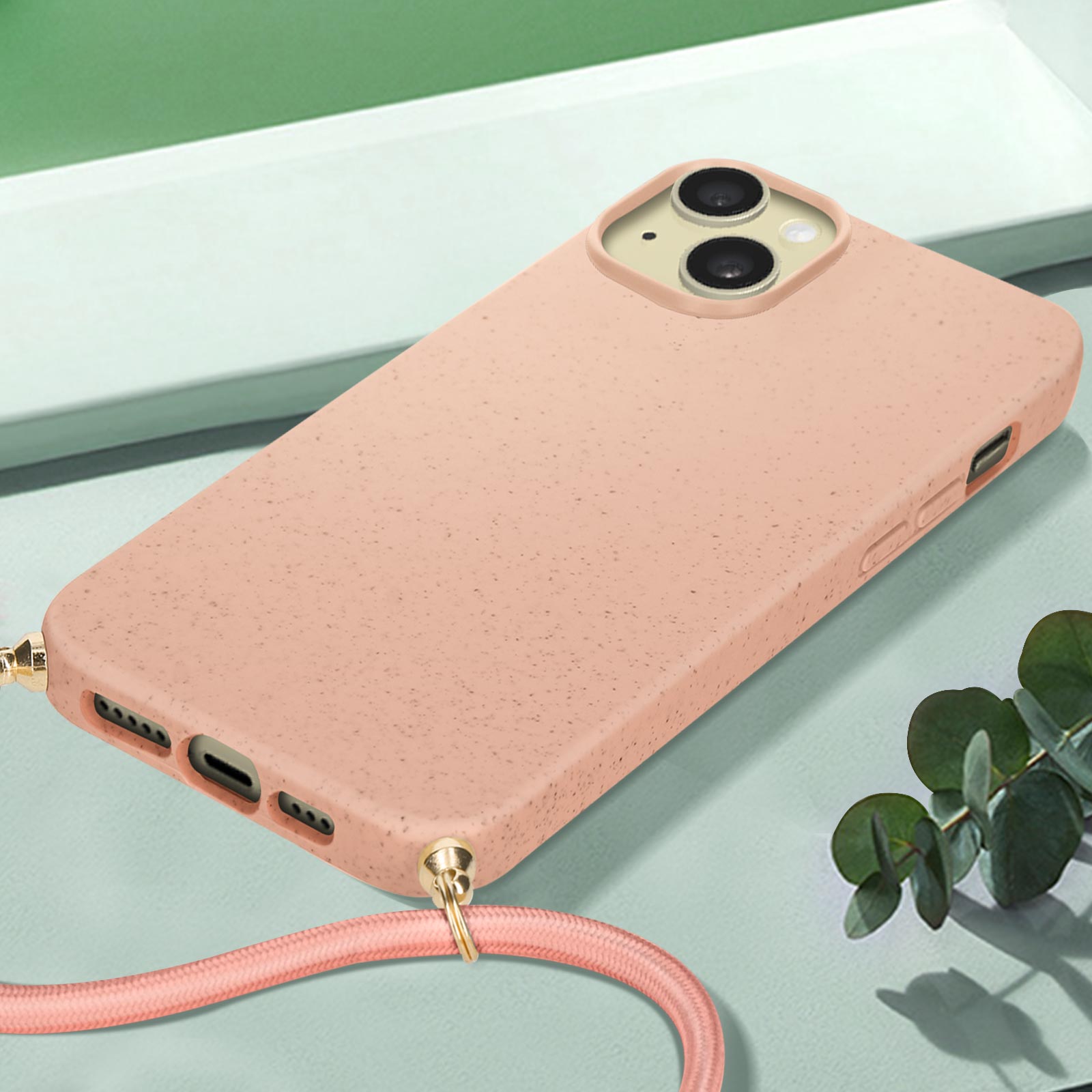 Coque en silicone avec Cordon iPhone 15 (rose) 